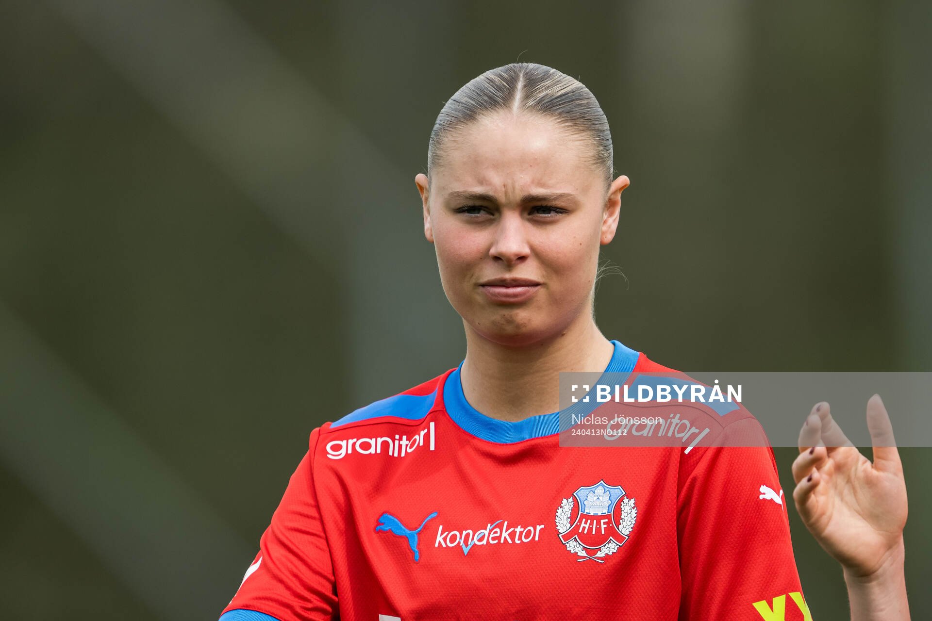 Helsingborg s Izabelle Wahlstedt under fotbollsmatchen i Division 1 södra mellan Eskilsminne och Helsingborg den 13 april 2024 i Helsingborg.
