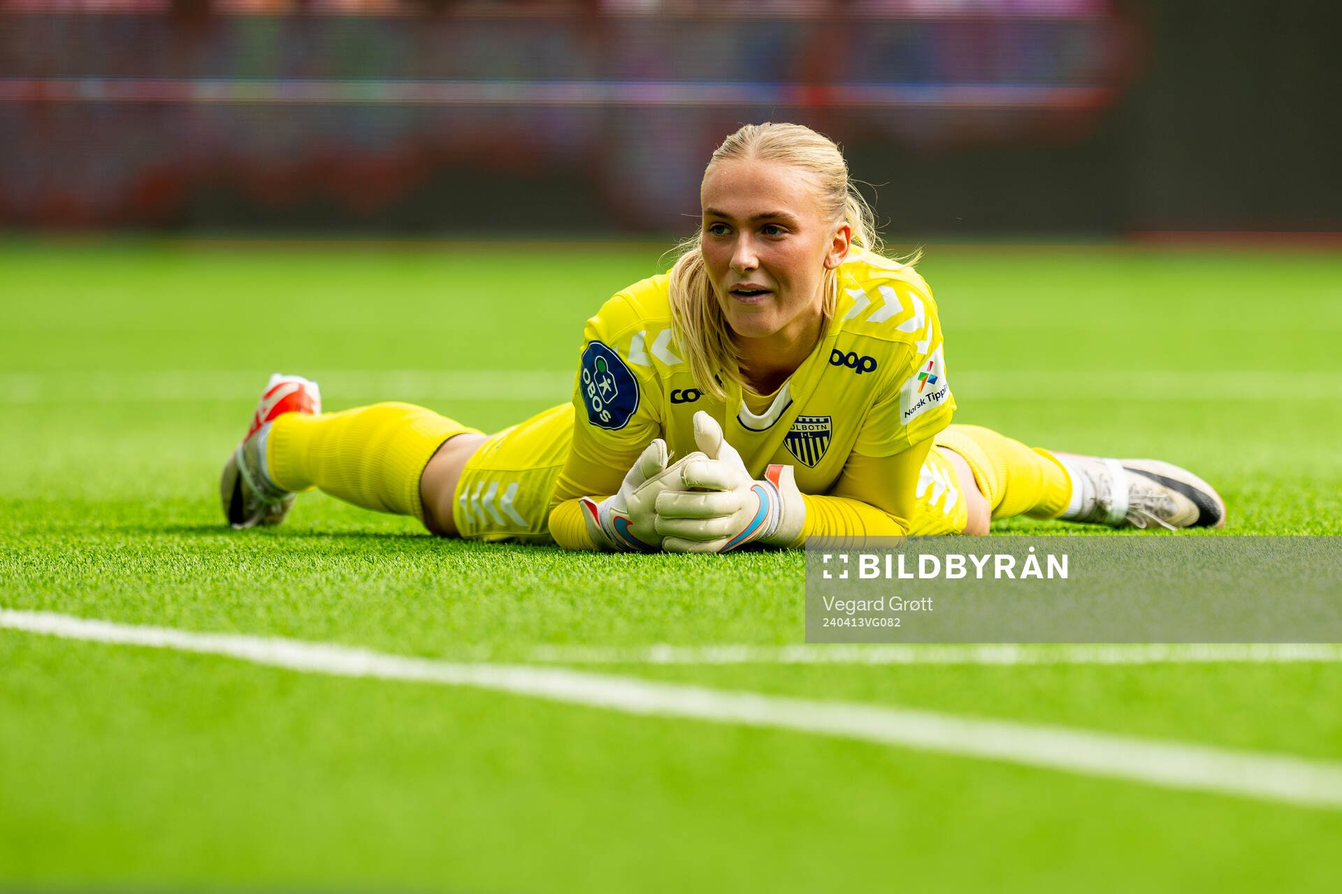 Goalkeeper Selma Panengstuen of Kolbotn during the Toppserien football match between Vålerenga and Kolbotn on April 13, 2024 in Oslo. 
