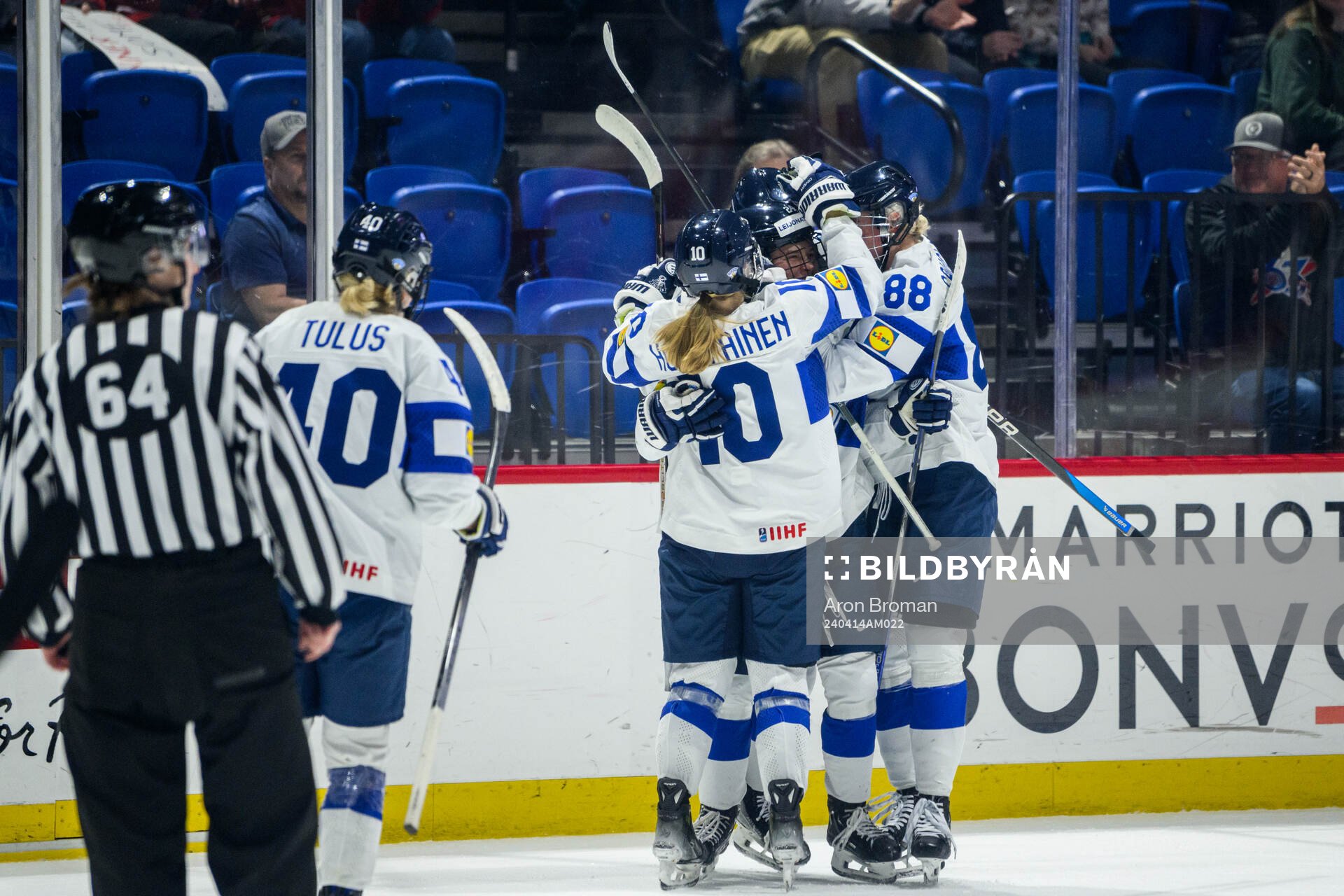 Viivi Vainikka of Finland celebrates with teammates