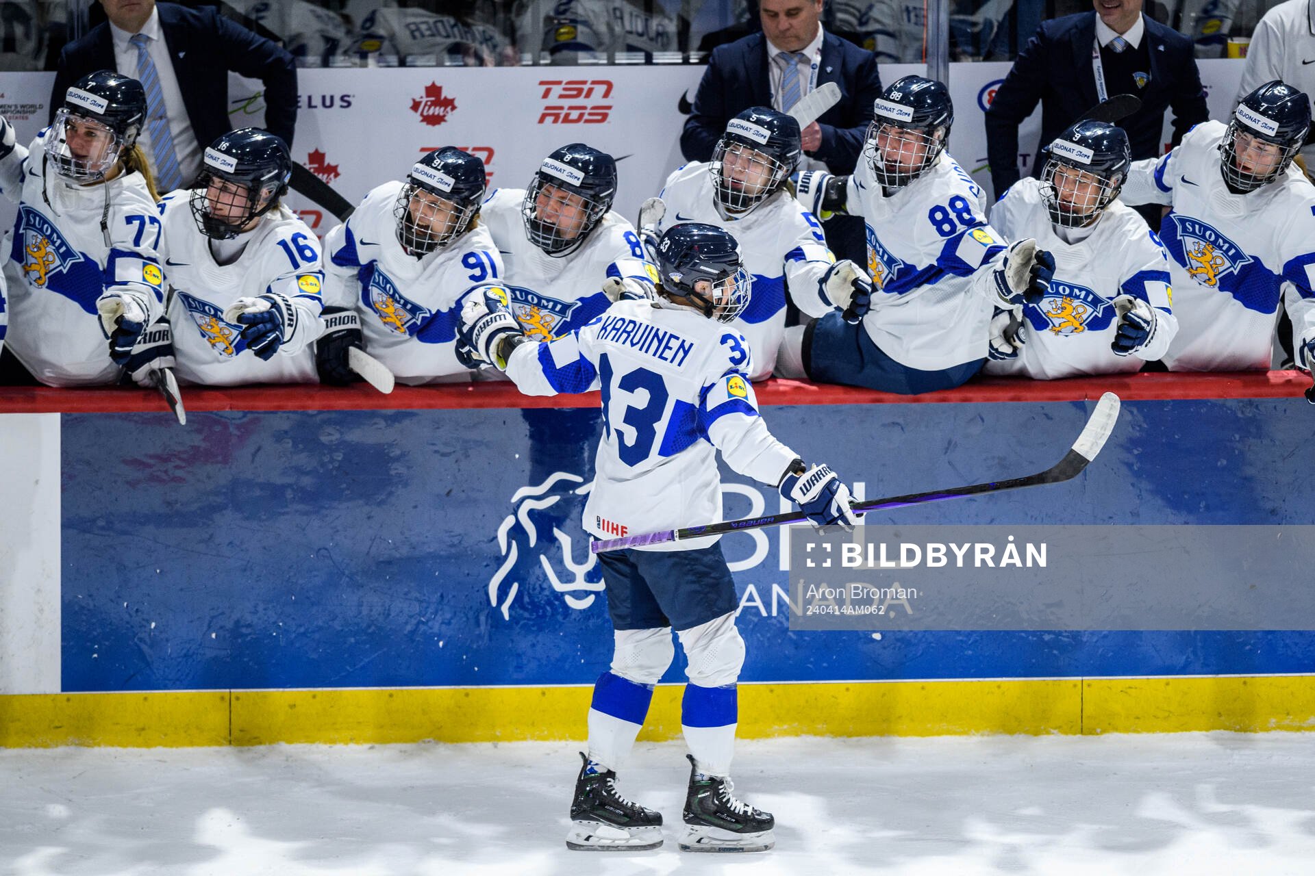 Michelle Karvinen of Finland celebrates