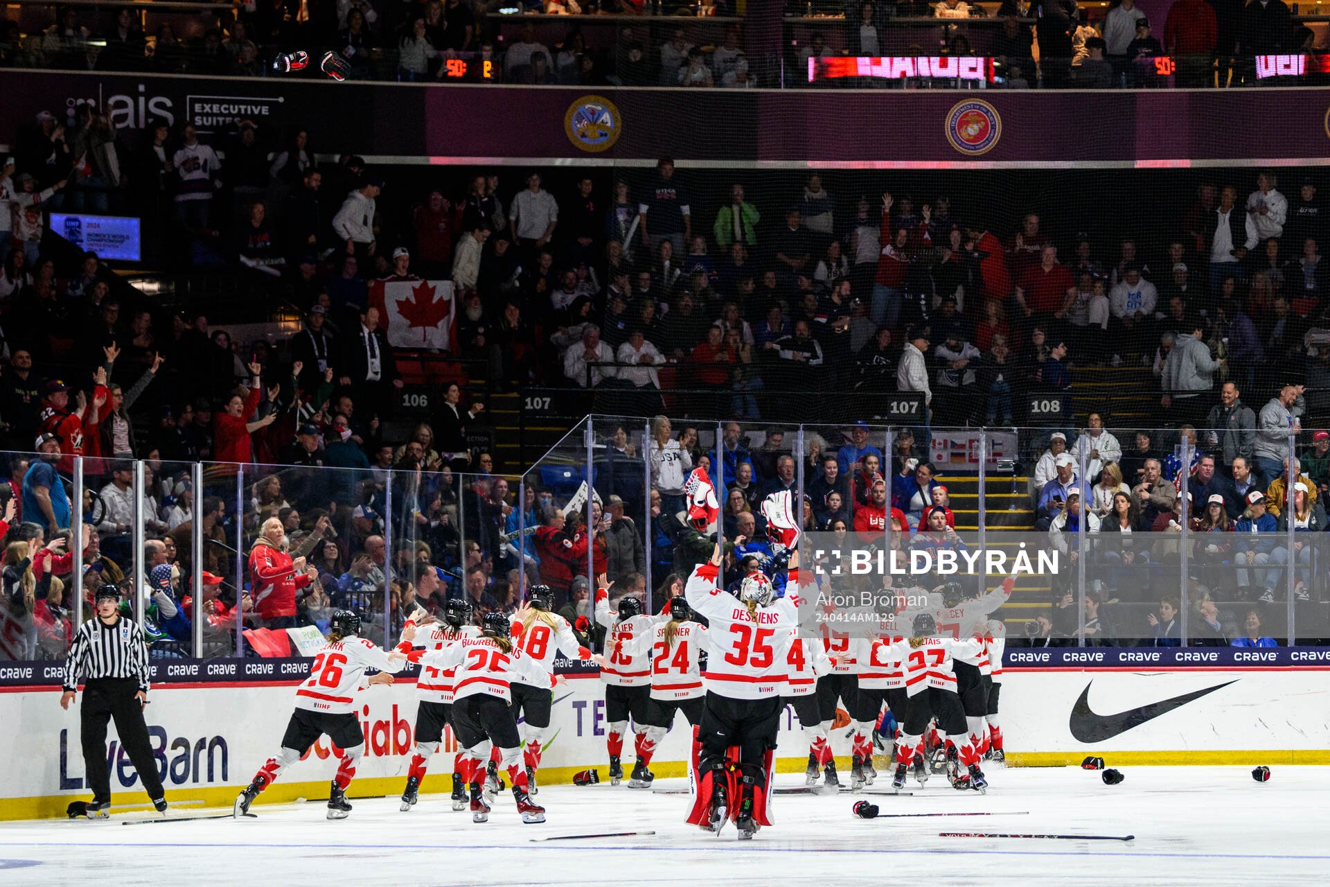 Danielle Serdachny of Canada (not in picture) celebrates