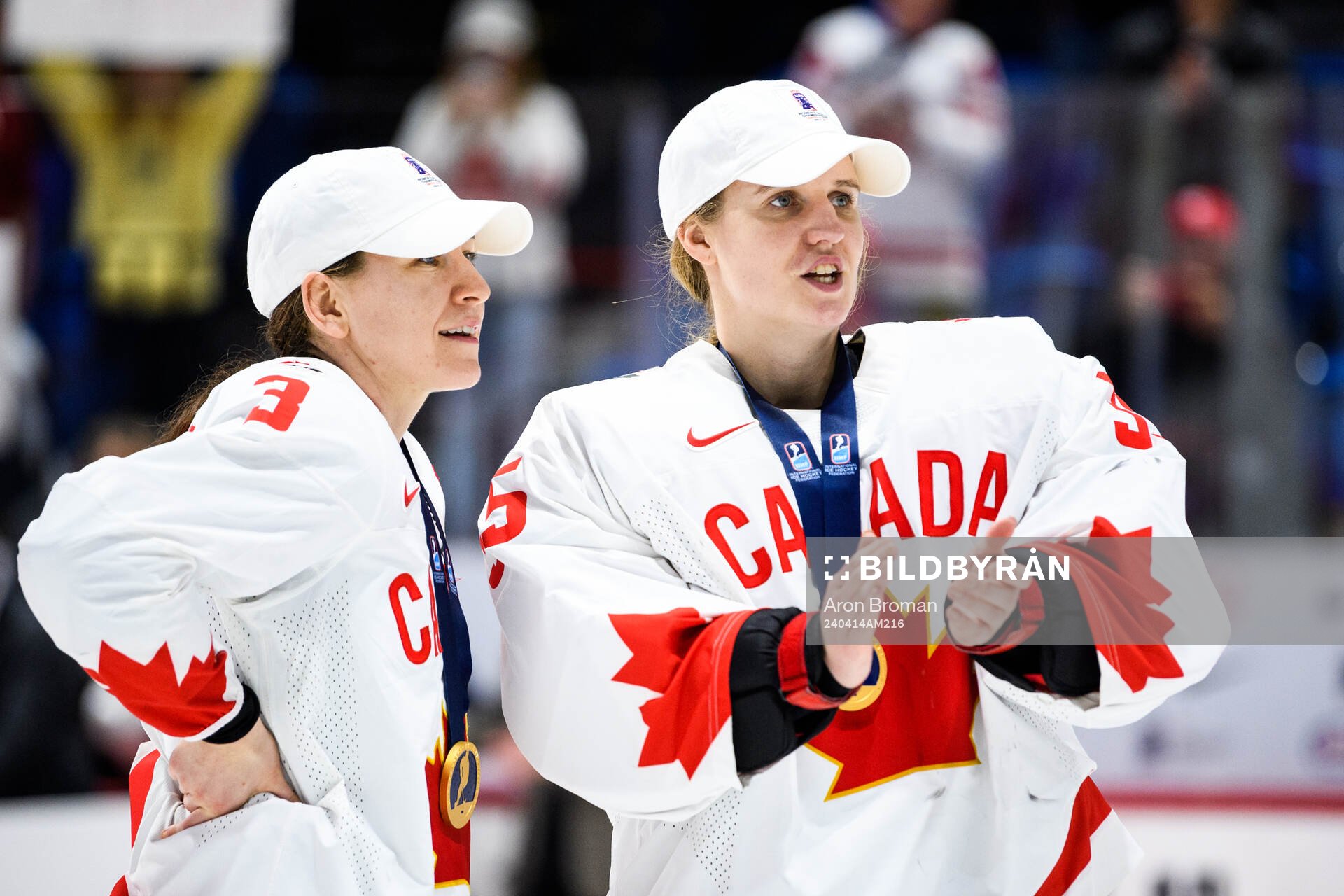 Jocelyne Larocque and goaltender Ann-Renee Desbiens of
