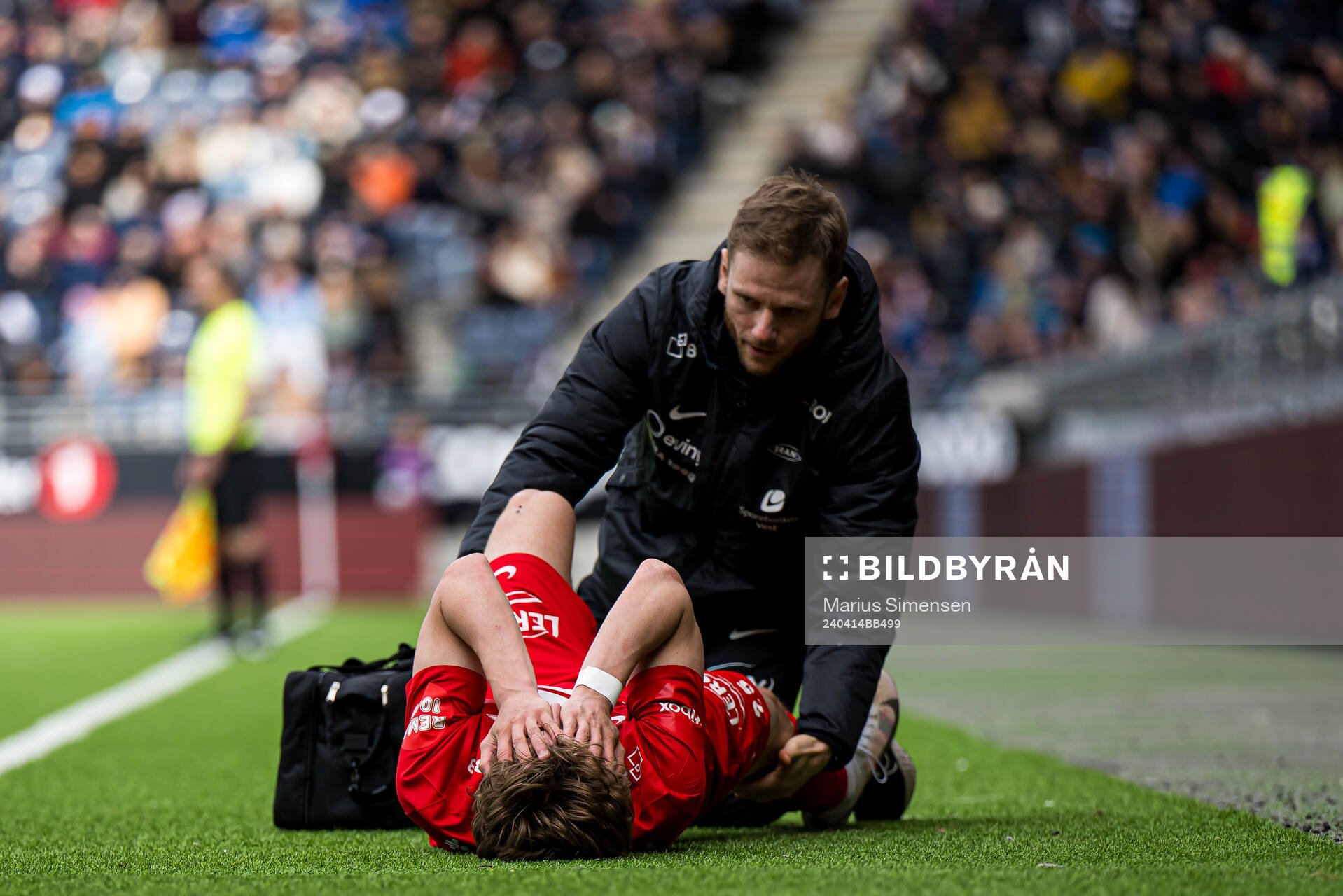 Niklas Jensen Wassberg of Brann in pain
