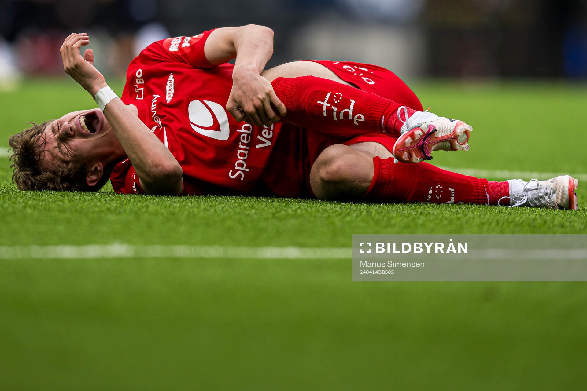Niklas Jensen Wassberg of Brann in pain