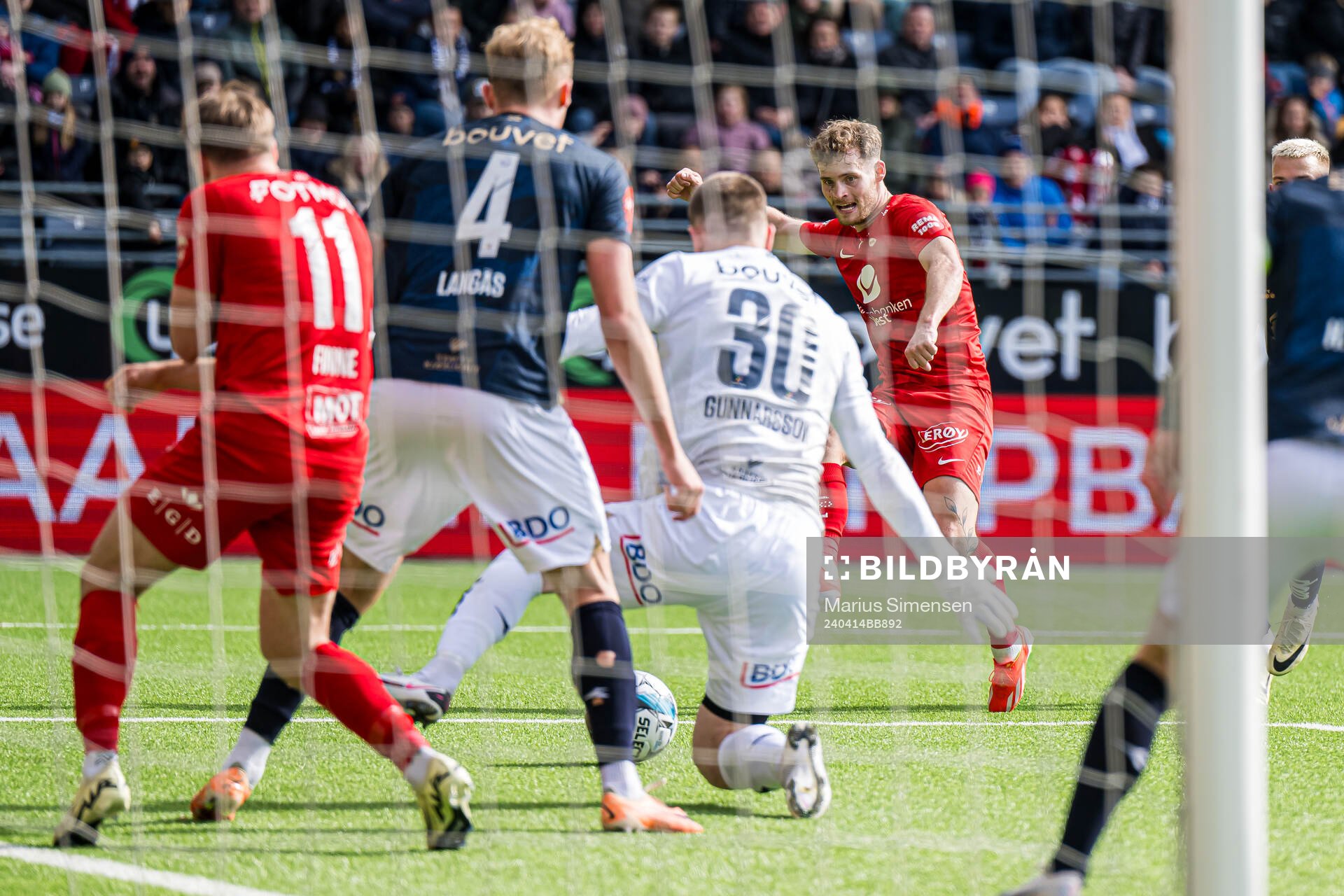 Ole Didrik Blomberg of Brann scores the 1-1 goal