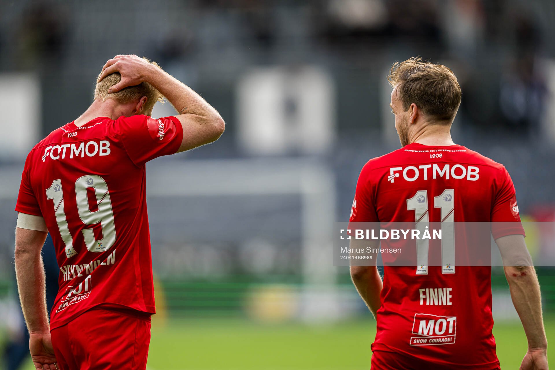 Sivert Heltne Nilsen and Bård Finne of Brann looks dejected
