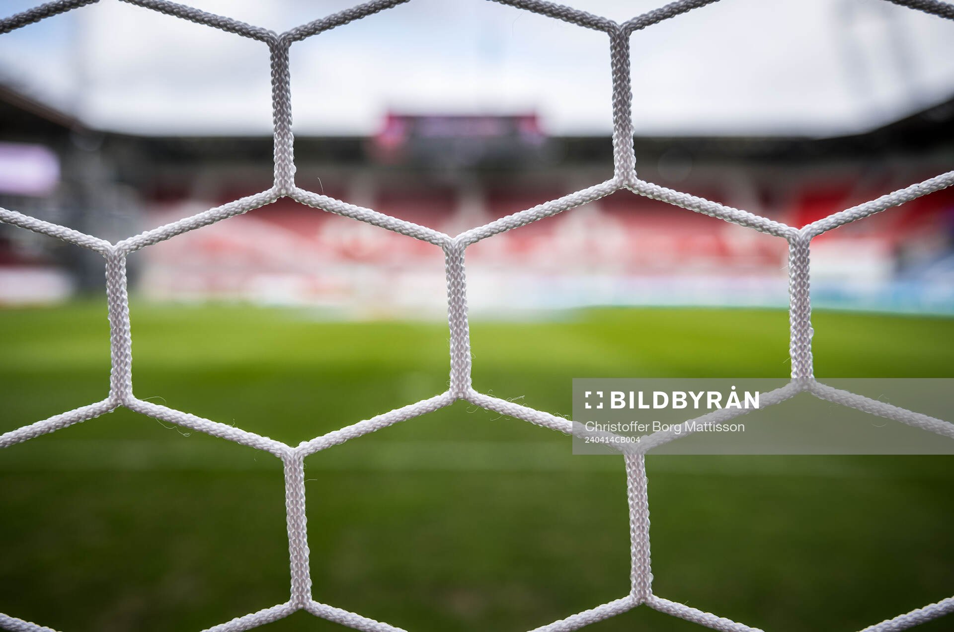 Nät i ett fotbollsmål på Olympia inför fotbollsmatchen i Superettan mellan Helsingborg och Utsikten den 14 april 2024 i Helsingborg.