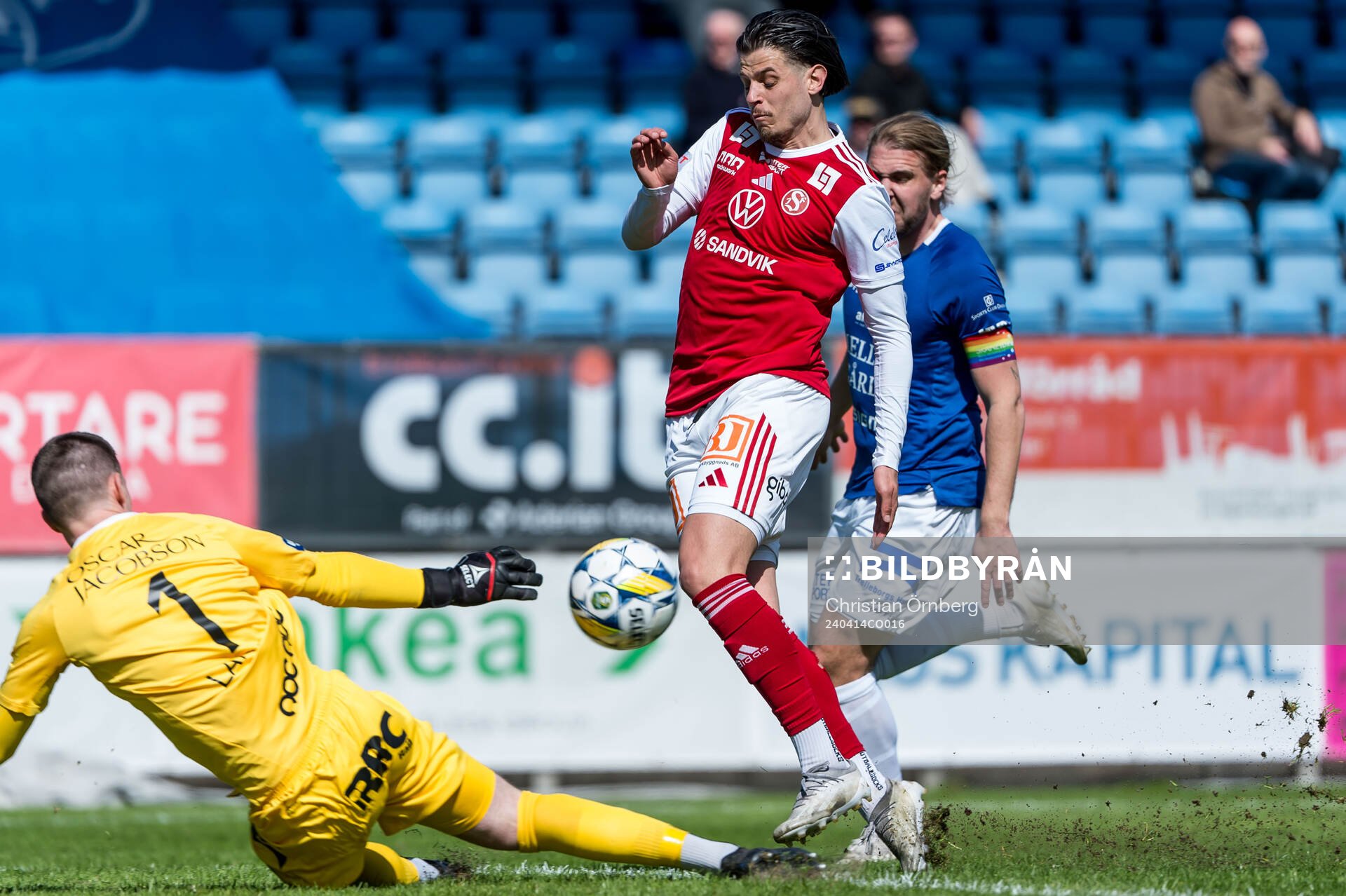 Sandvikens IFs Alexandar Mutic och Trelleborgs målvakt