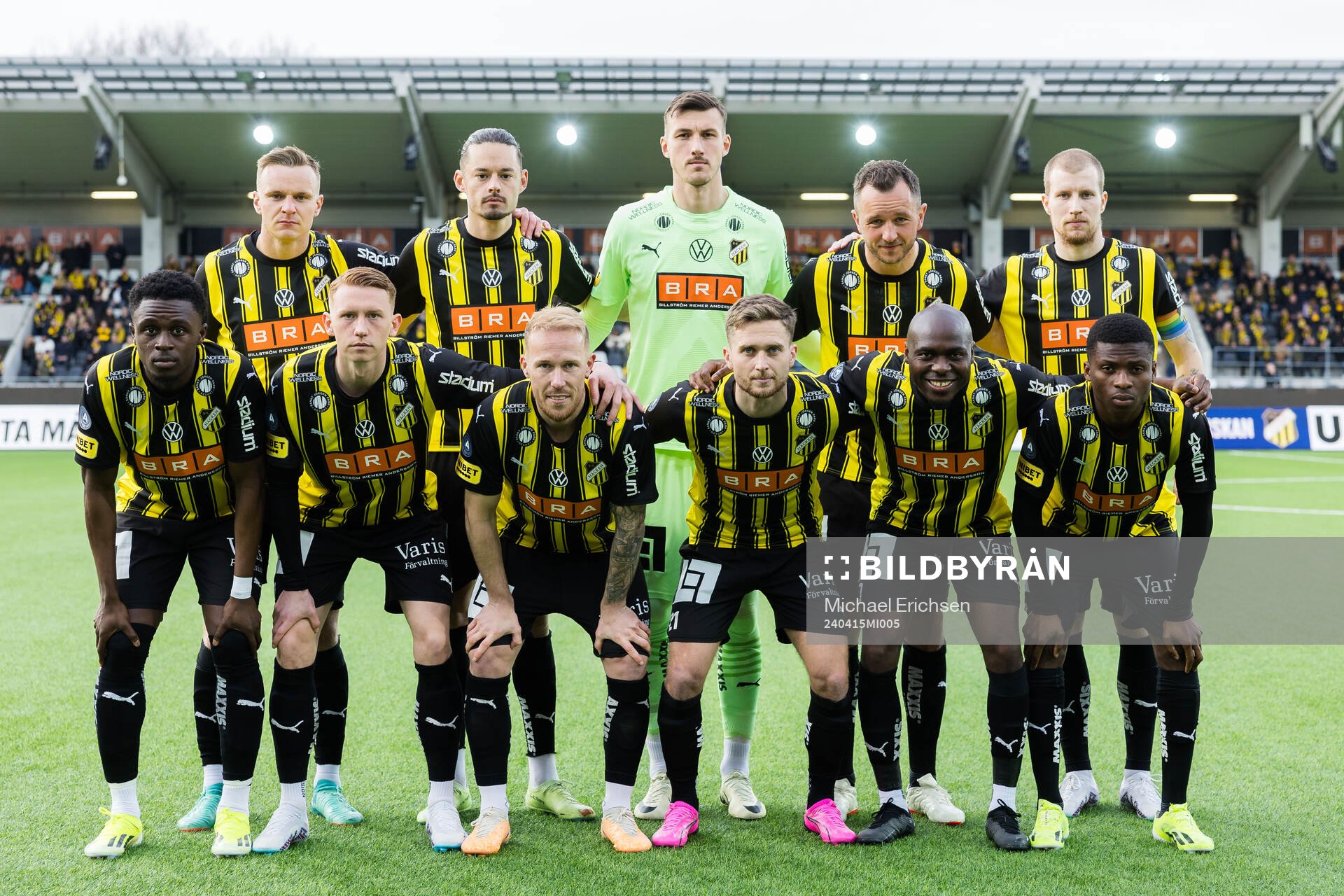 Häckens startelva inför fotbollsmatchen i Allsvenskan mellan Häcken och Brommapojkarna den 15 april 2024 i Göteborg. 