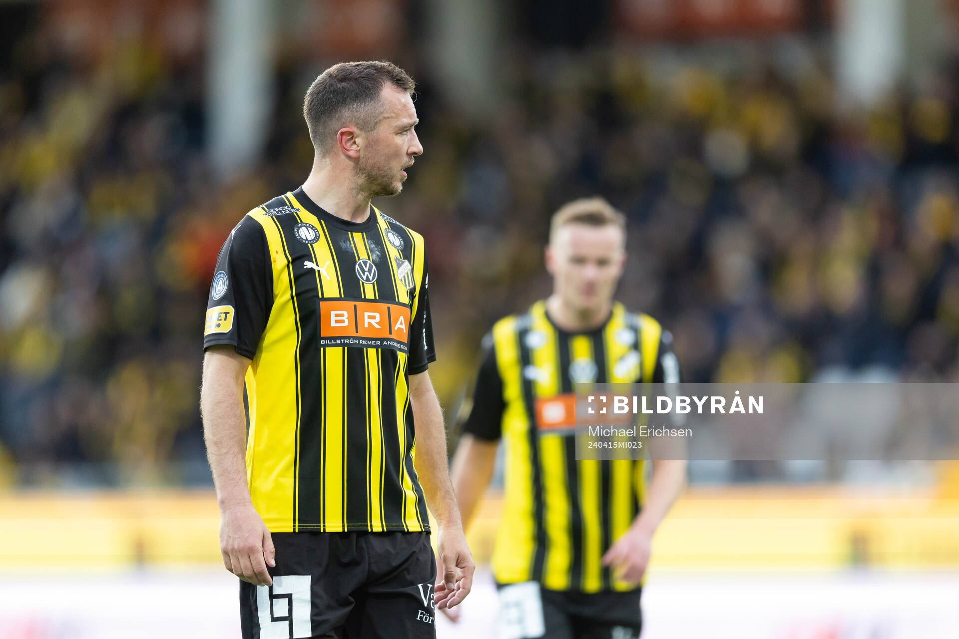 Häckens Even Hovland under fotbollsmatchen i Allsvenskan mellan Häcken och Brommapojkarna den 15 april 2024 i Göteborg. 