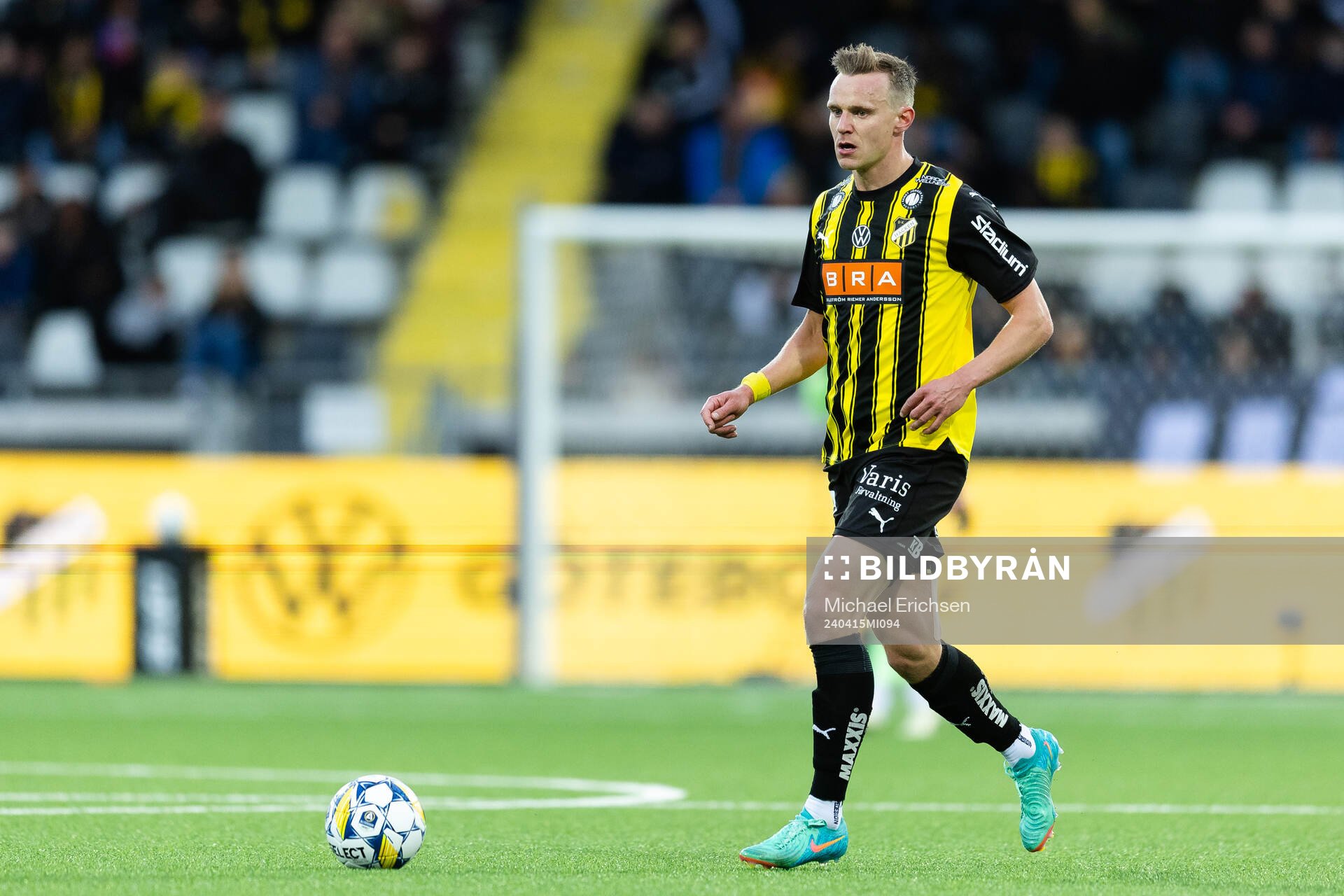 Häckens Marius Lode under fotbollsmatchen i Allsvenskan mellan Häcken och Brommapojkarna den 15 april 2024 i Göteborg. 