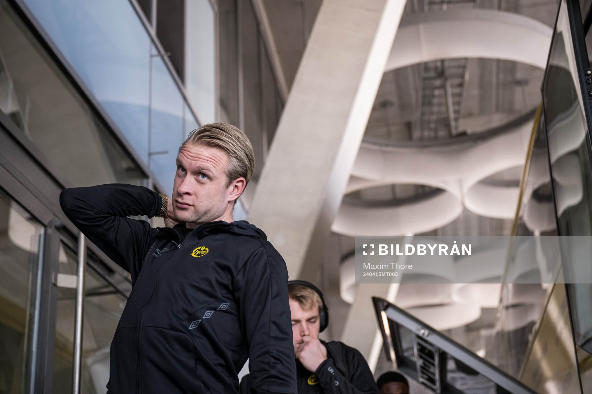 Elfsborgs Johan Larsson anländer inför fotbollsmatchen i Allsvenskan mellan Hammarby och Elfsborg den 15 april 2024 i Stockholm. 