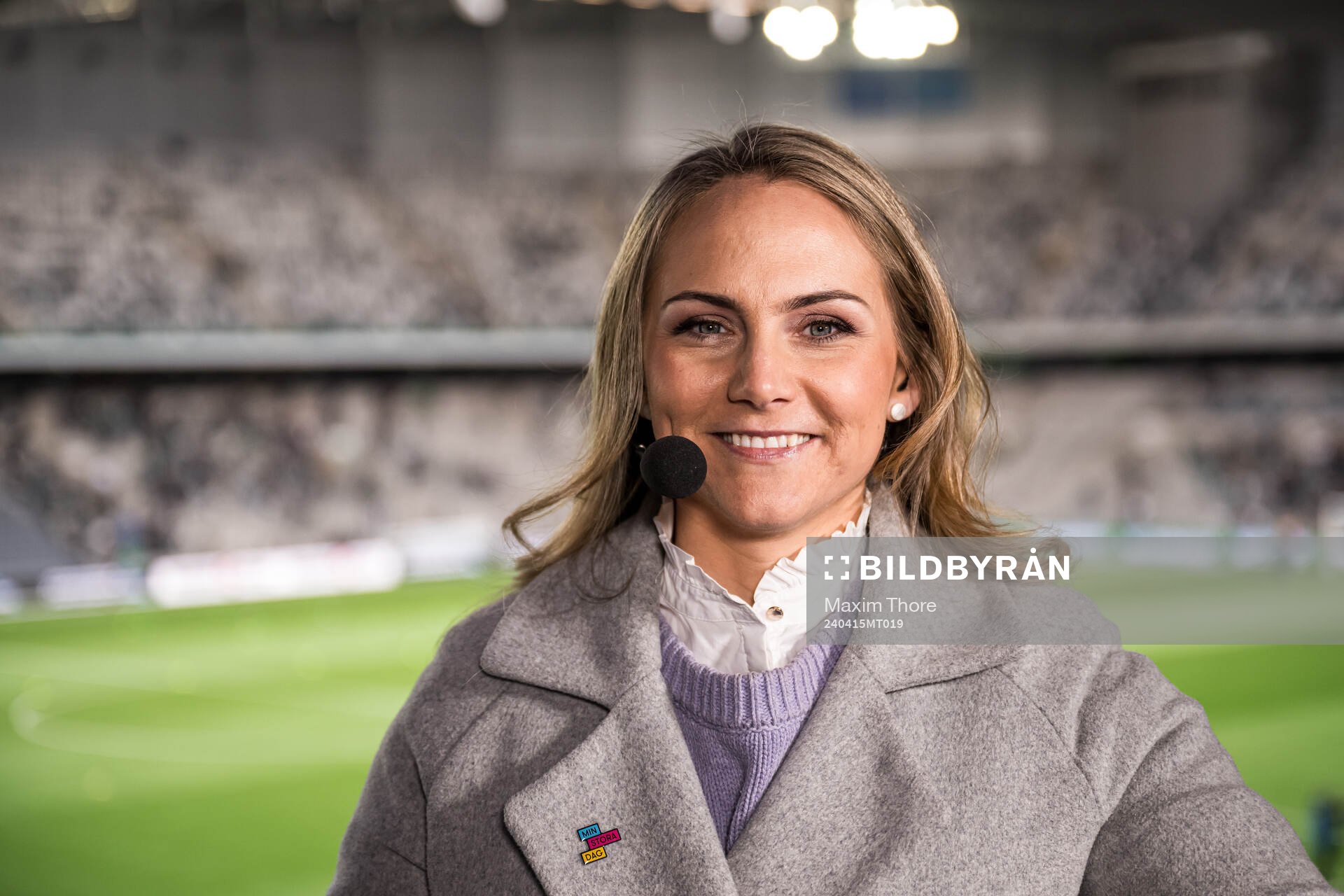 Dplays Emelie Ölander poserar för en bild inför fotbollsmatchen i Allsvenskan mellan Hammarby och Elfsborg den 15 april 2024 i Stockholm. 