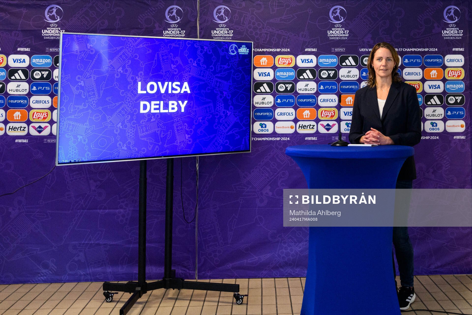 Lovisa Delby, head coach of Sweden, at a press conference