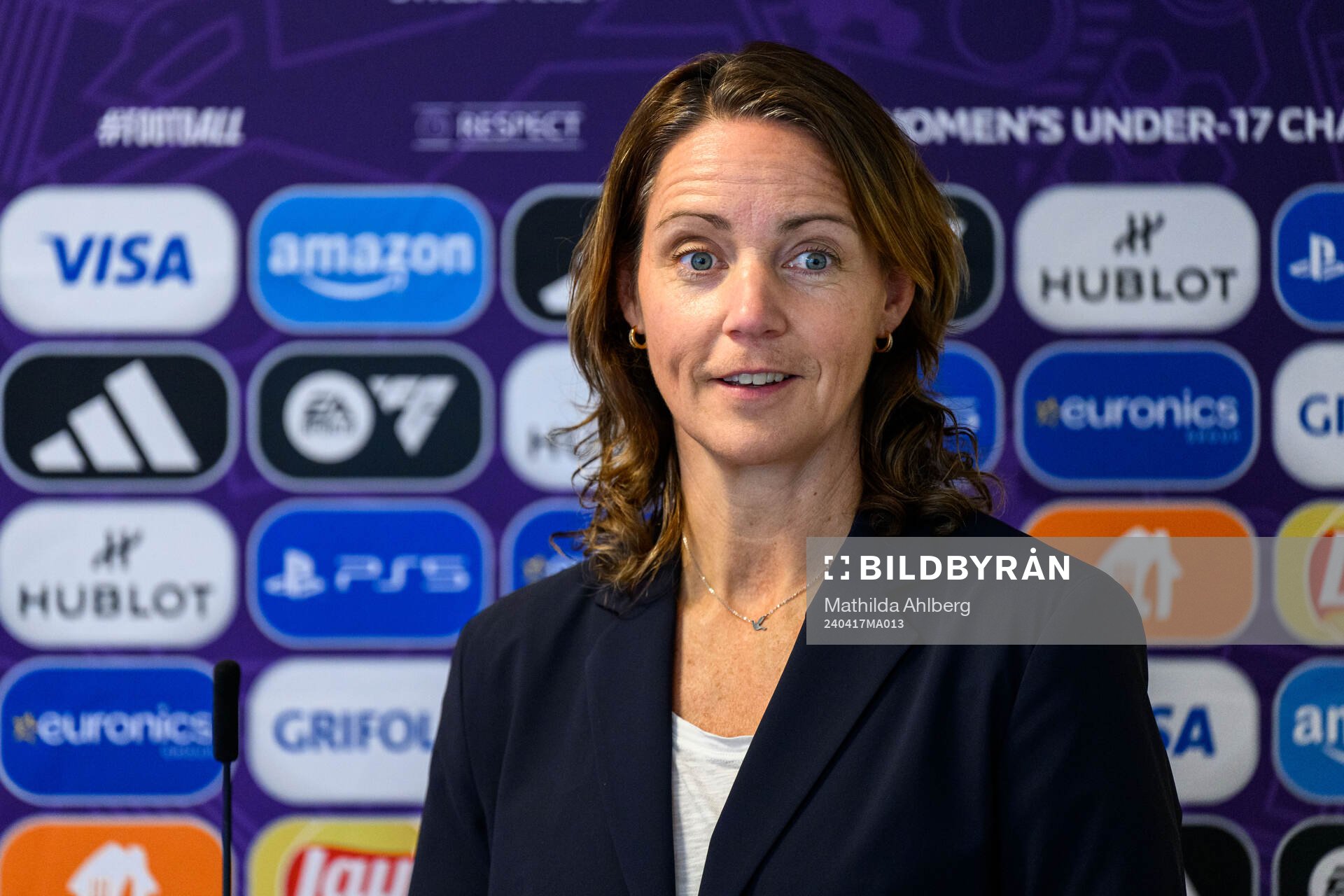 Lovisa Delby, head coach of Sweden, at a press conference