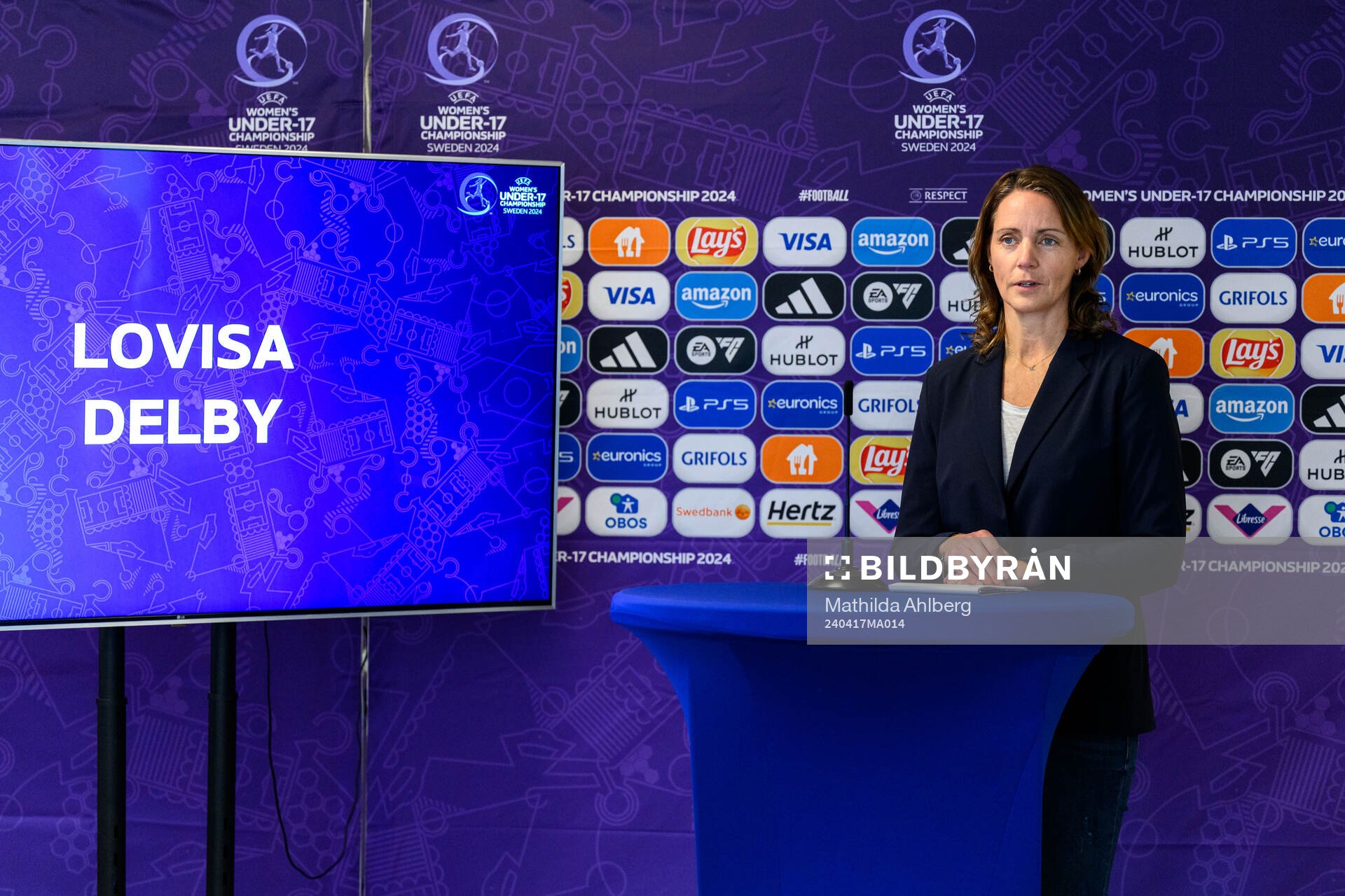 Lovisa Delby, head coach of Sweden, at a press conference