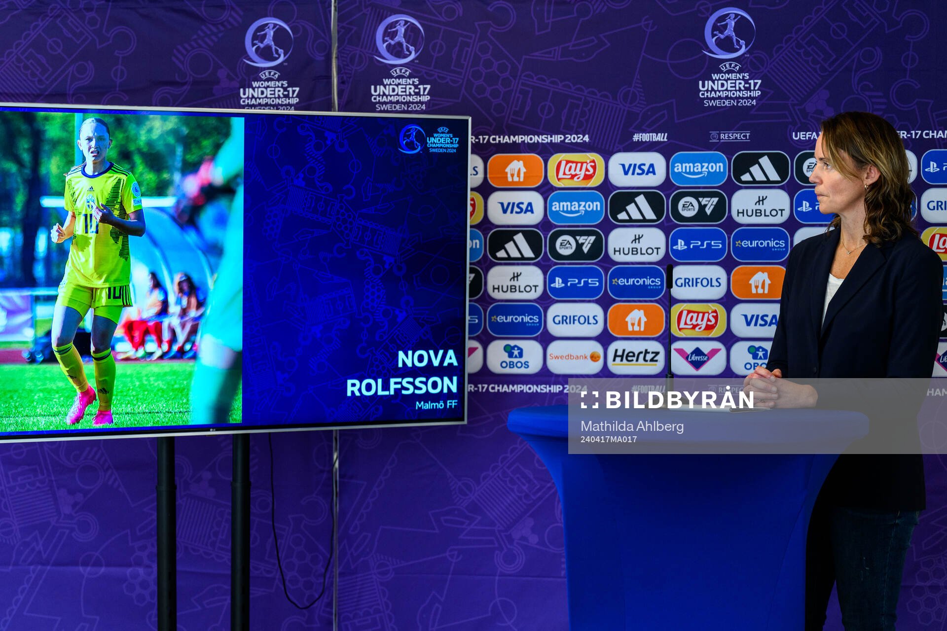 Lovisa Delby, head coach of Sweden, at a press conference