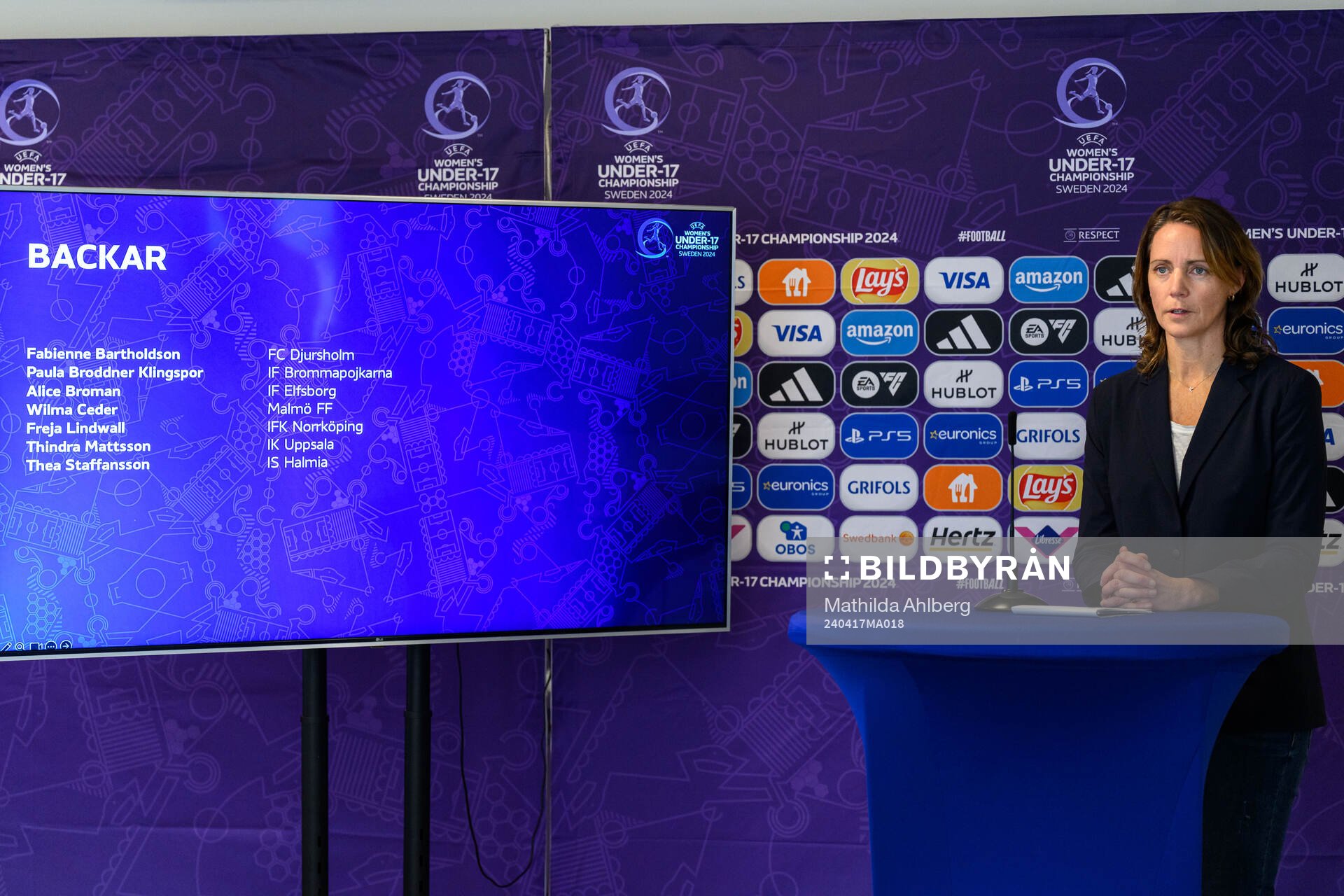 Lovisa Delby, head coach of Sweden, at a press conference