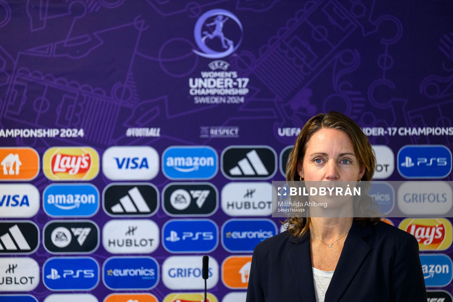 Lovisa Delby, head coach of Sweden, at a press conference