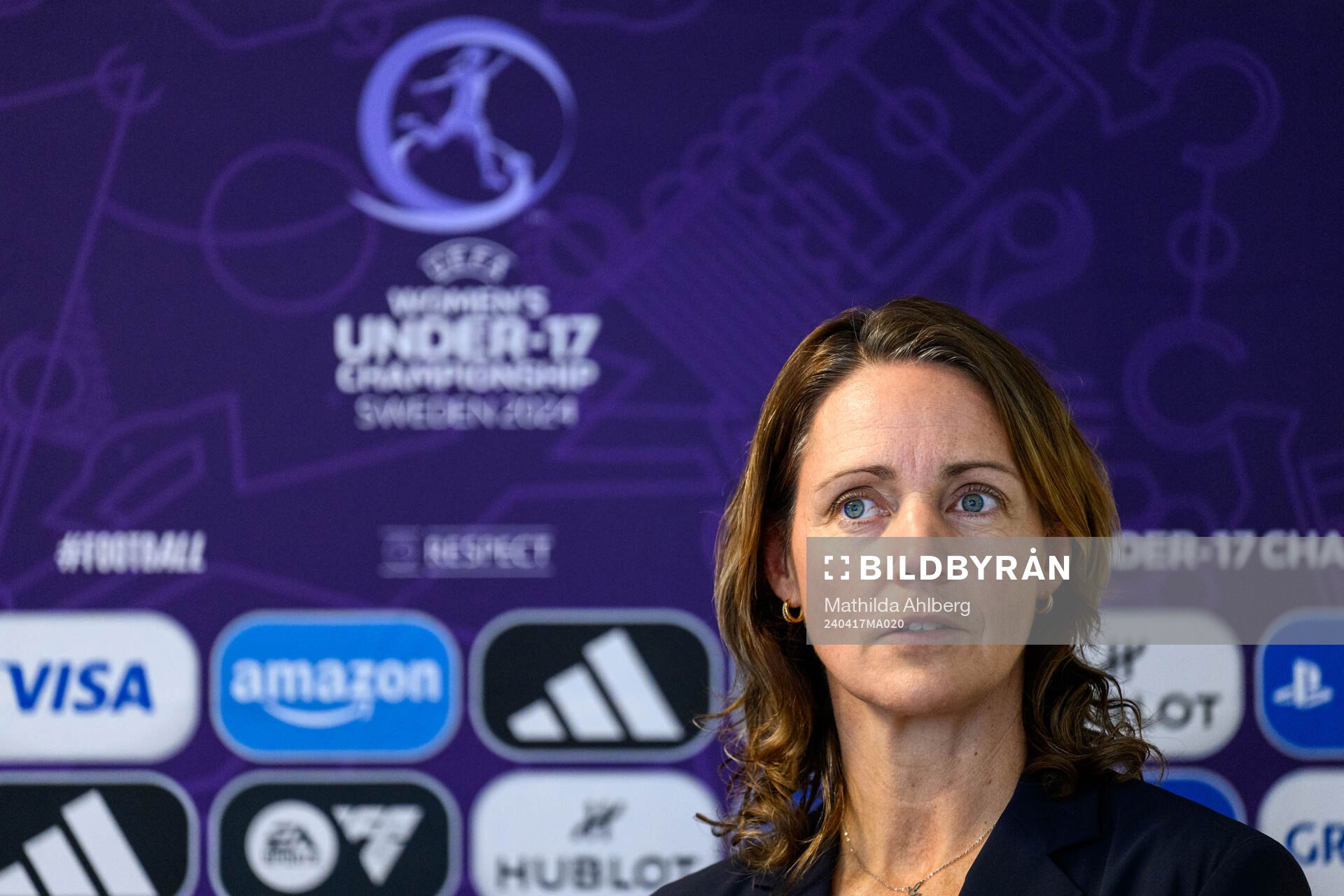 Lovisa Delby, head coach of Sweden, at a press conference