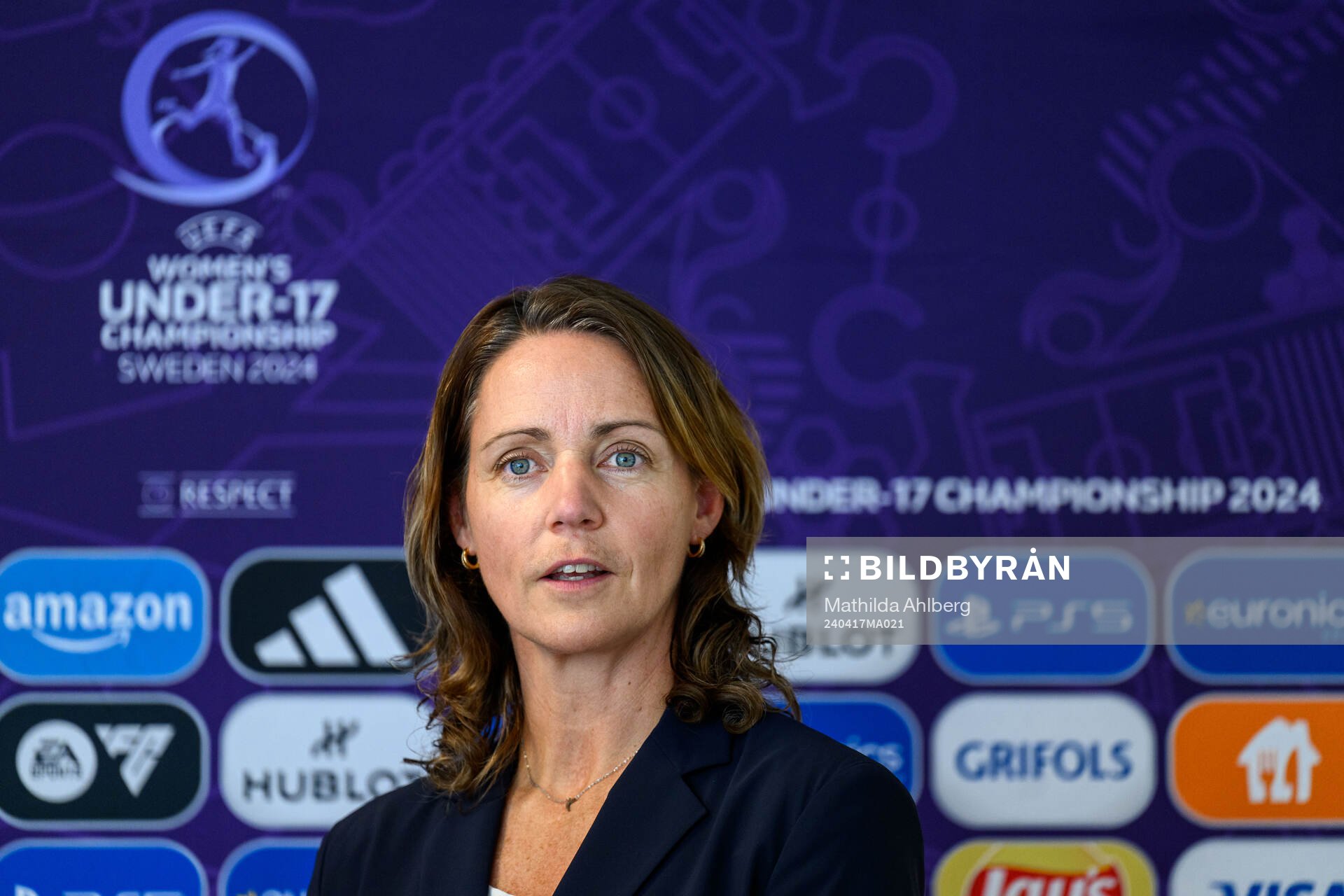 Lovisa Delby, head coach of Sweden, at a press conference