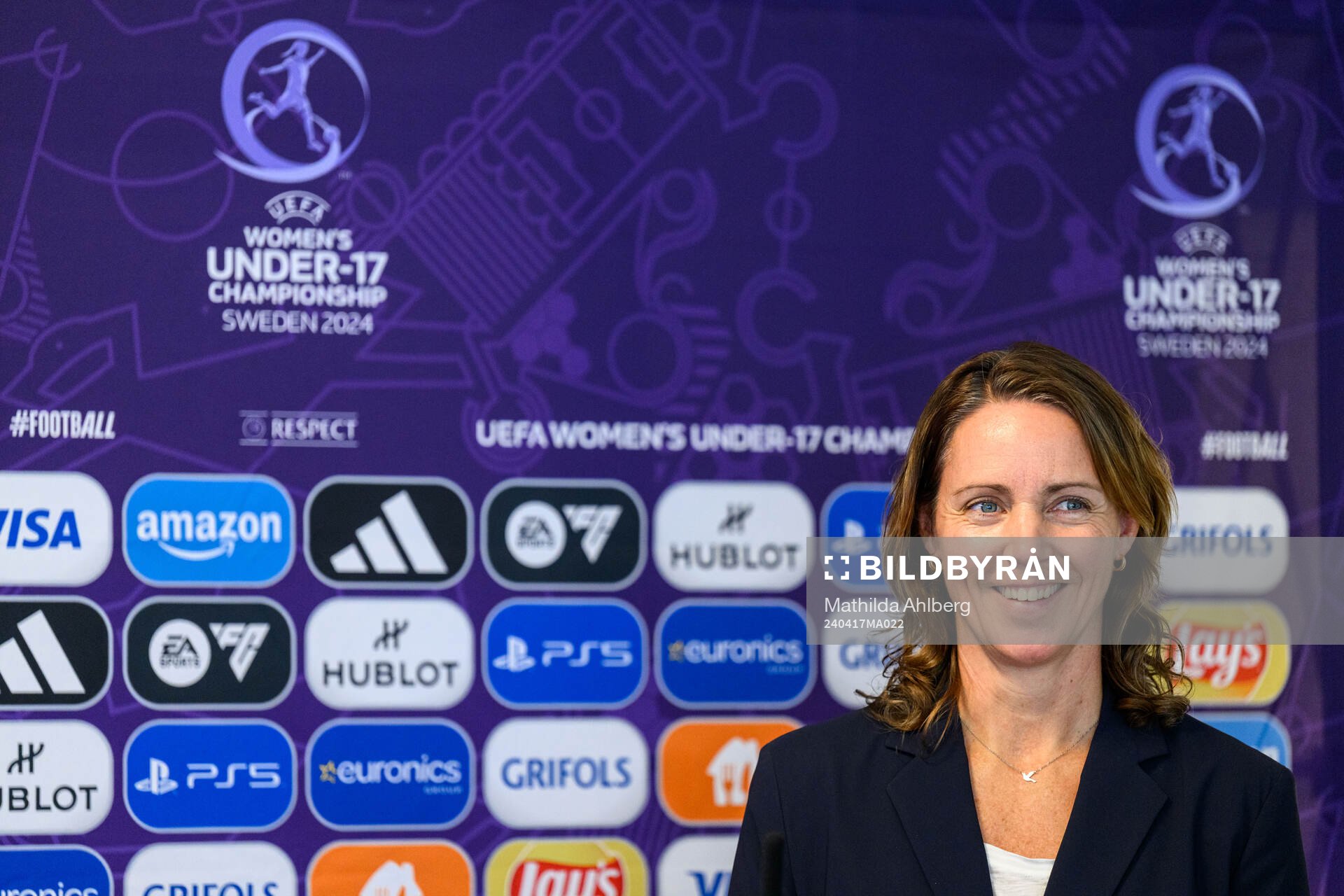 Lovisa Delby, head coach of Sweden, at a press conference