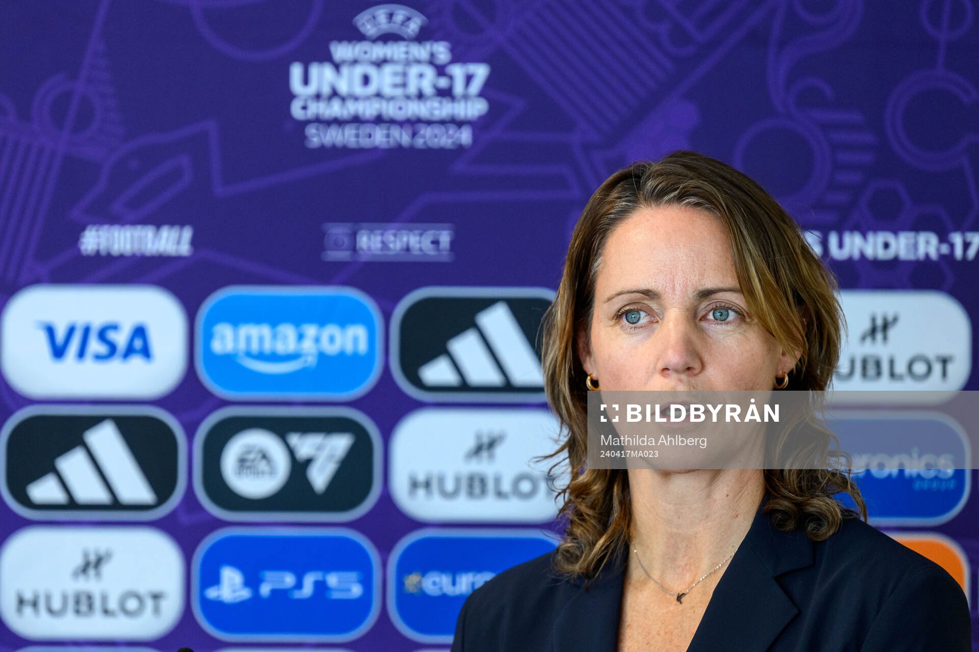 Lovisa Delby, head coach of Sweden, at a press conference