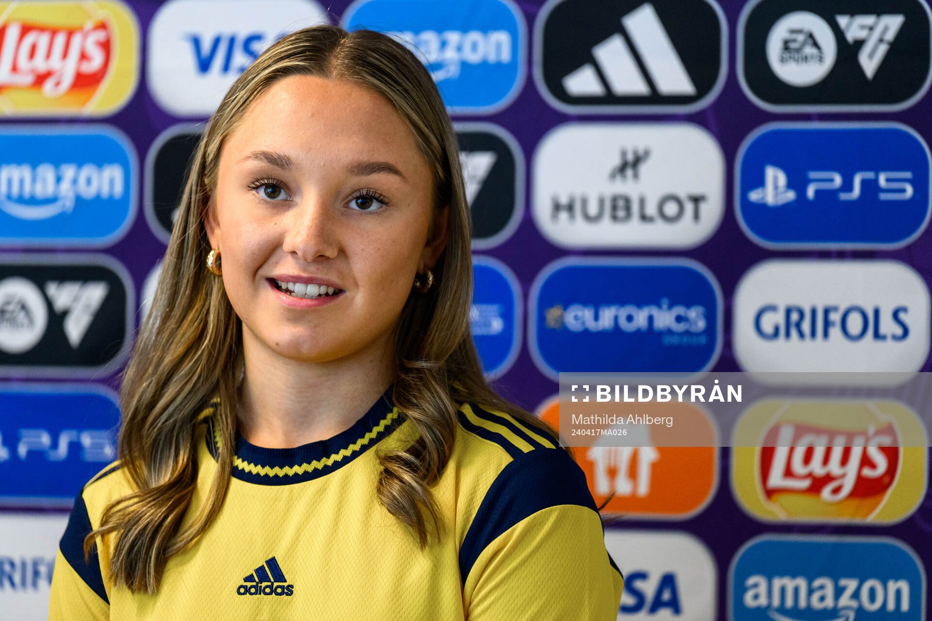  Nova Rolfsson of Sweden at a press conference ahead of the UEFA Under-17 on April 17, 2024 in Malmö. 