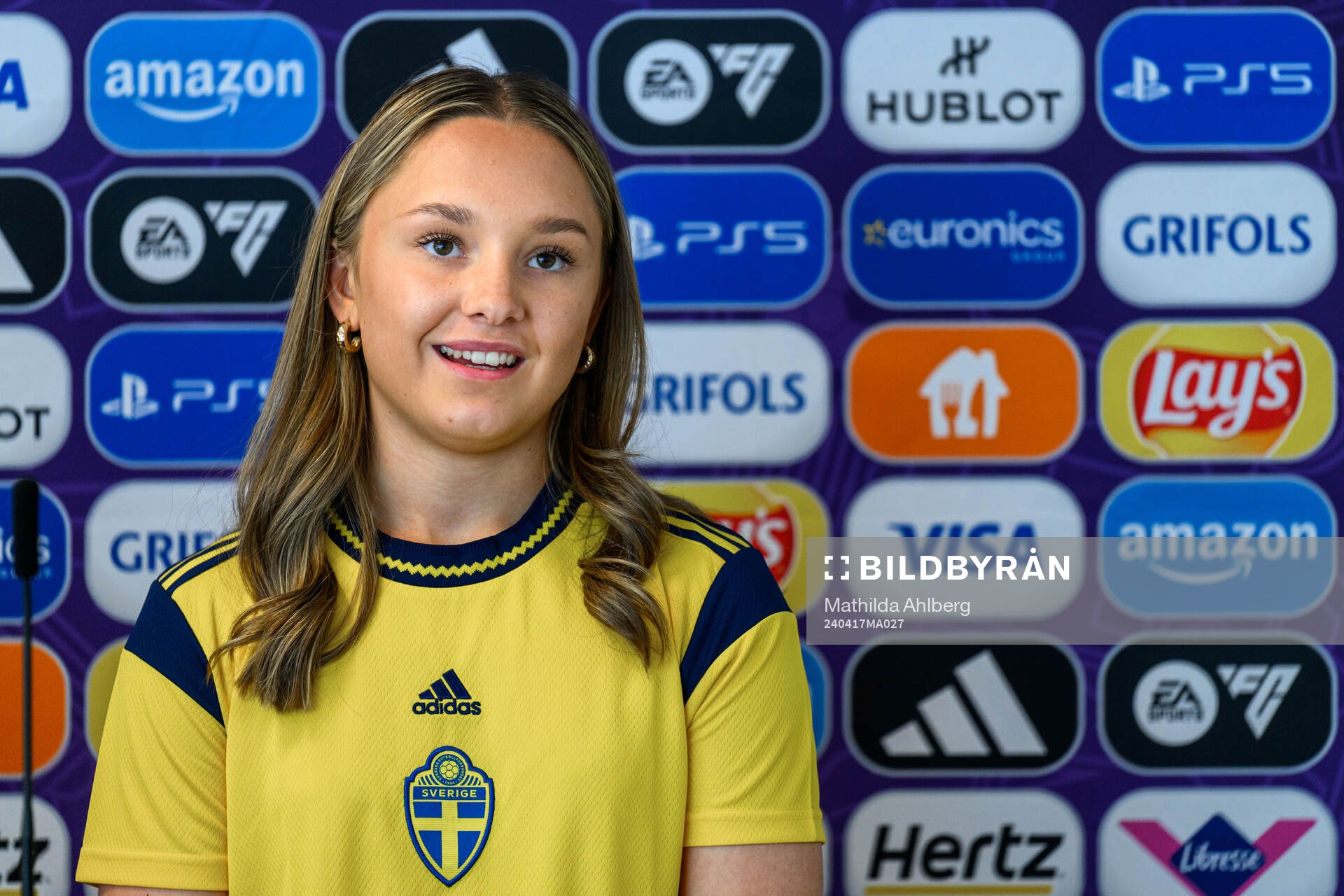  Nova Rolfsson of Sweden at a press conference ahead of the UEFA Under-17 on April 17, 2024 in Malmö. 
