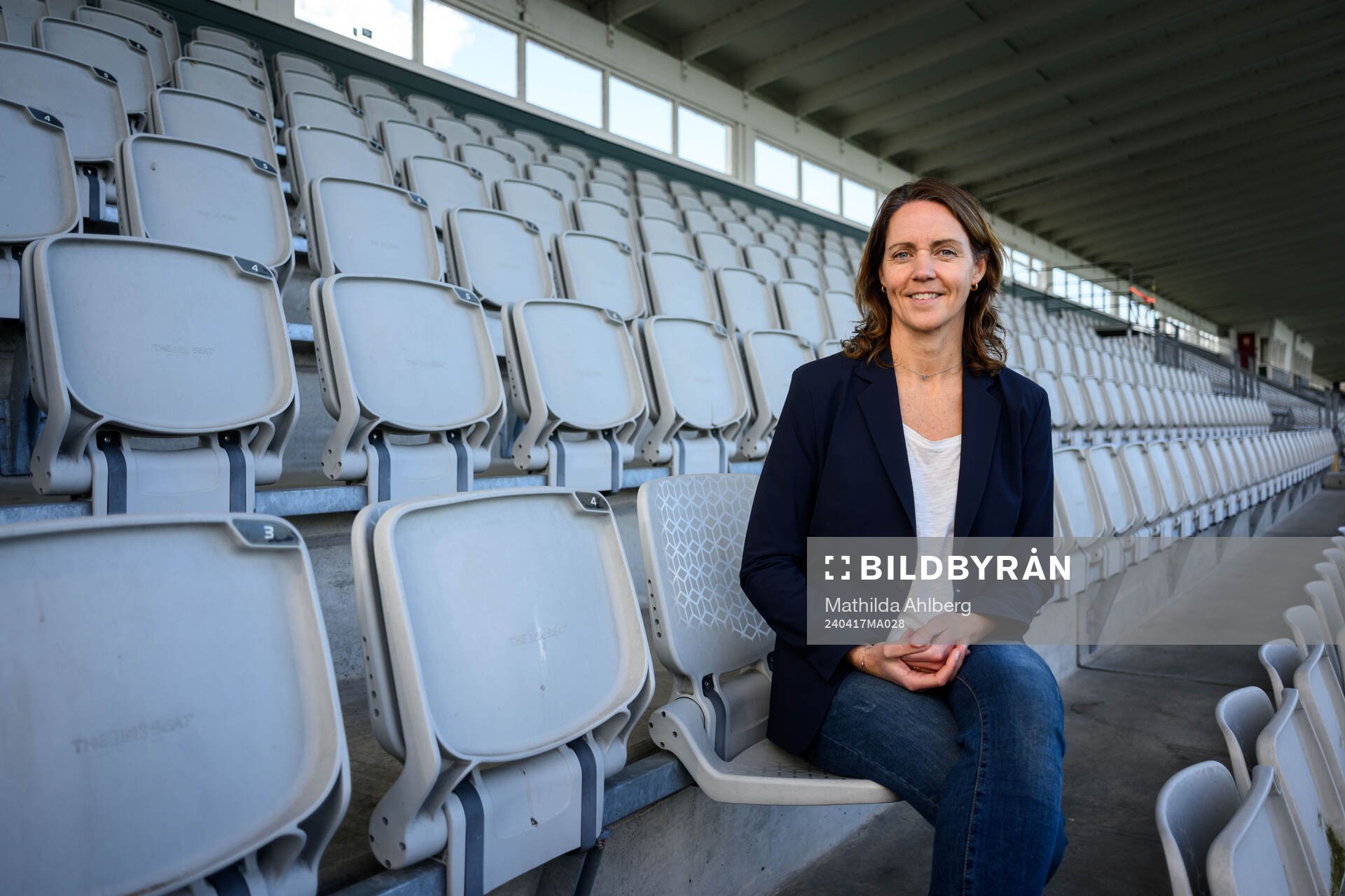 Lovisa Delby, head coach of Sweden poses for a portrait after a press conference ahead of the UEFA Under-17 on April 17, 2024 in Malmö.