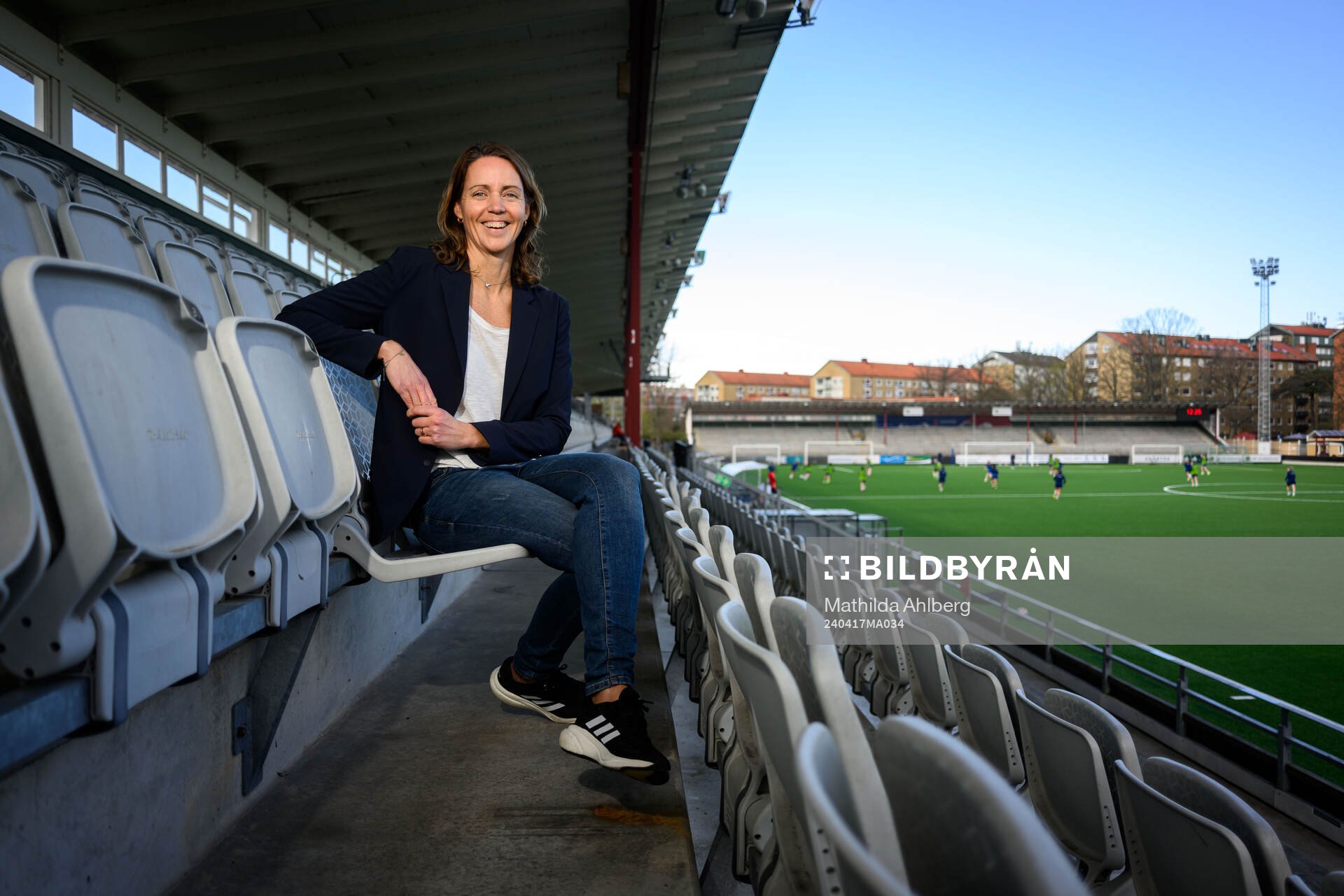 Lovisa Delby, head coach of Sweden poses for a portrait after a press conference ahead of the UEFA Under-17 on April 17, 2024 in Malmö.