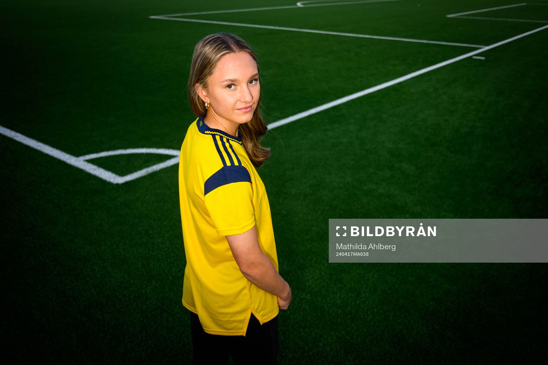 Nova Rolfsson of Sweden poses for a portrait after a press conference ahead of the UEFA Under-17 on April 17, 2024 in Malmö.