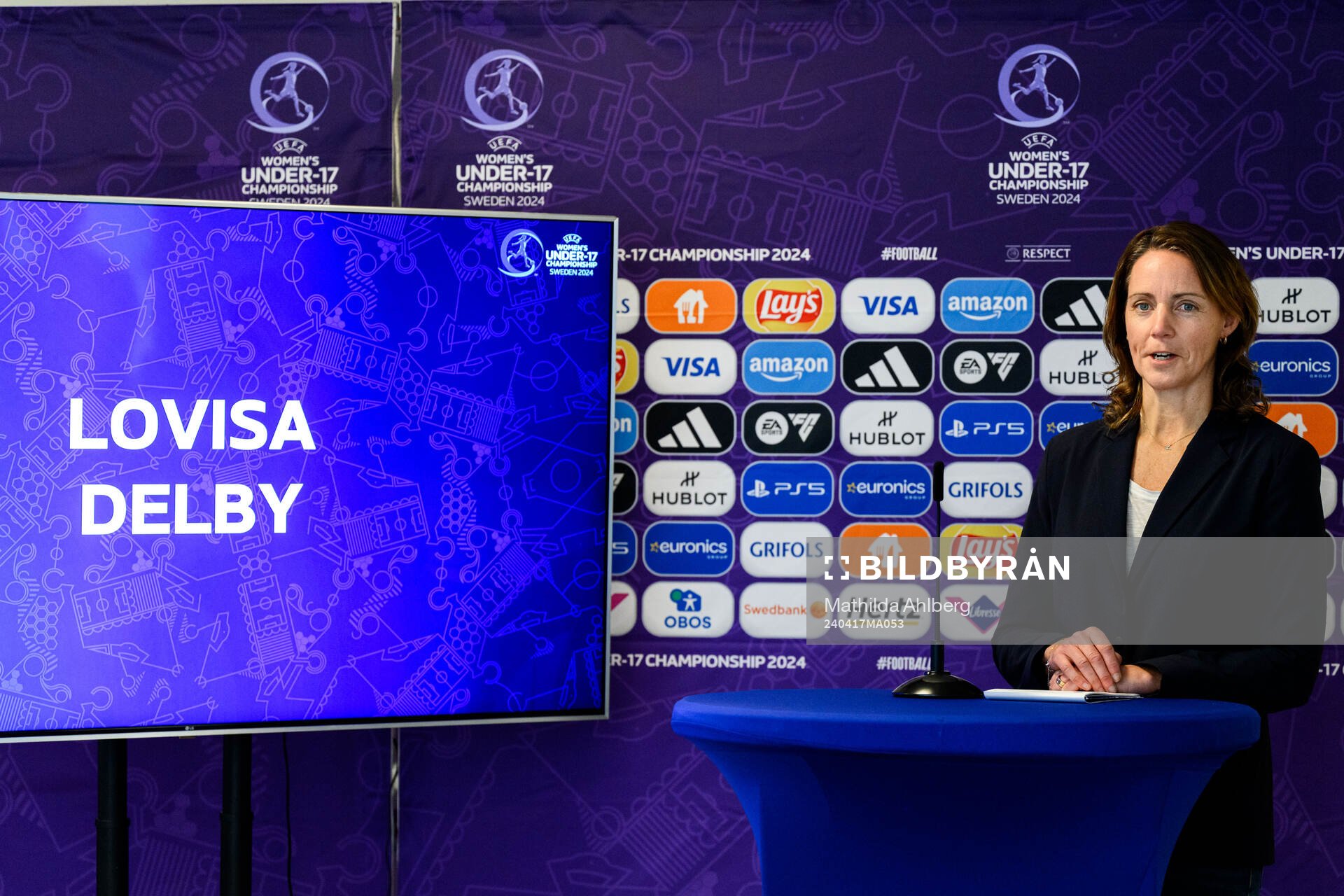 Lovisa Delby, head coach of Sweden, at a press conference
