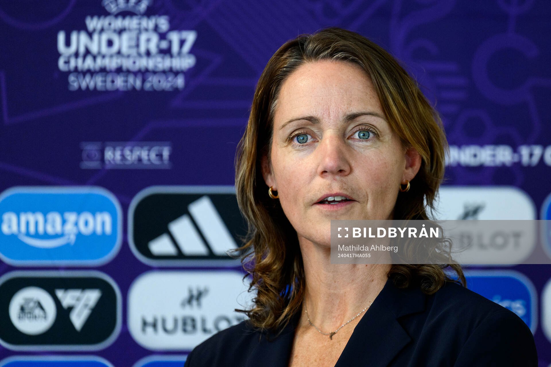 Lovisa Delby, head coach of Sweden, at a press conference