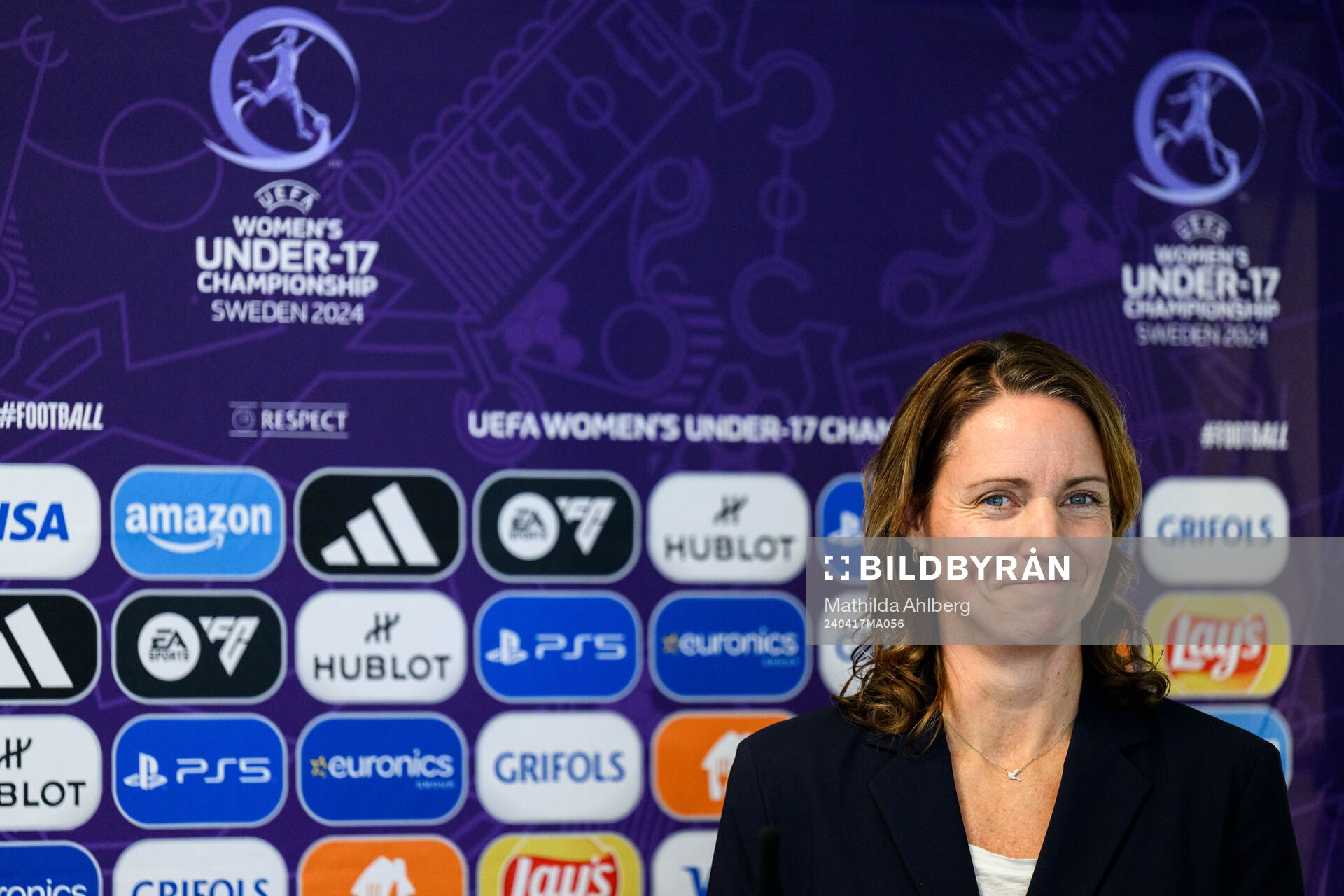 Lovisa Delby, head coach of Sweden, at a press conference