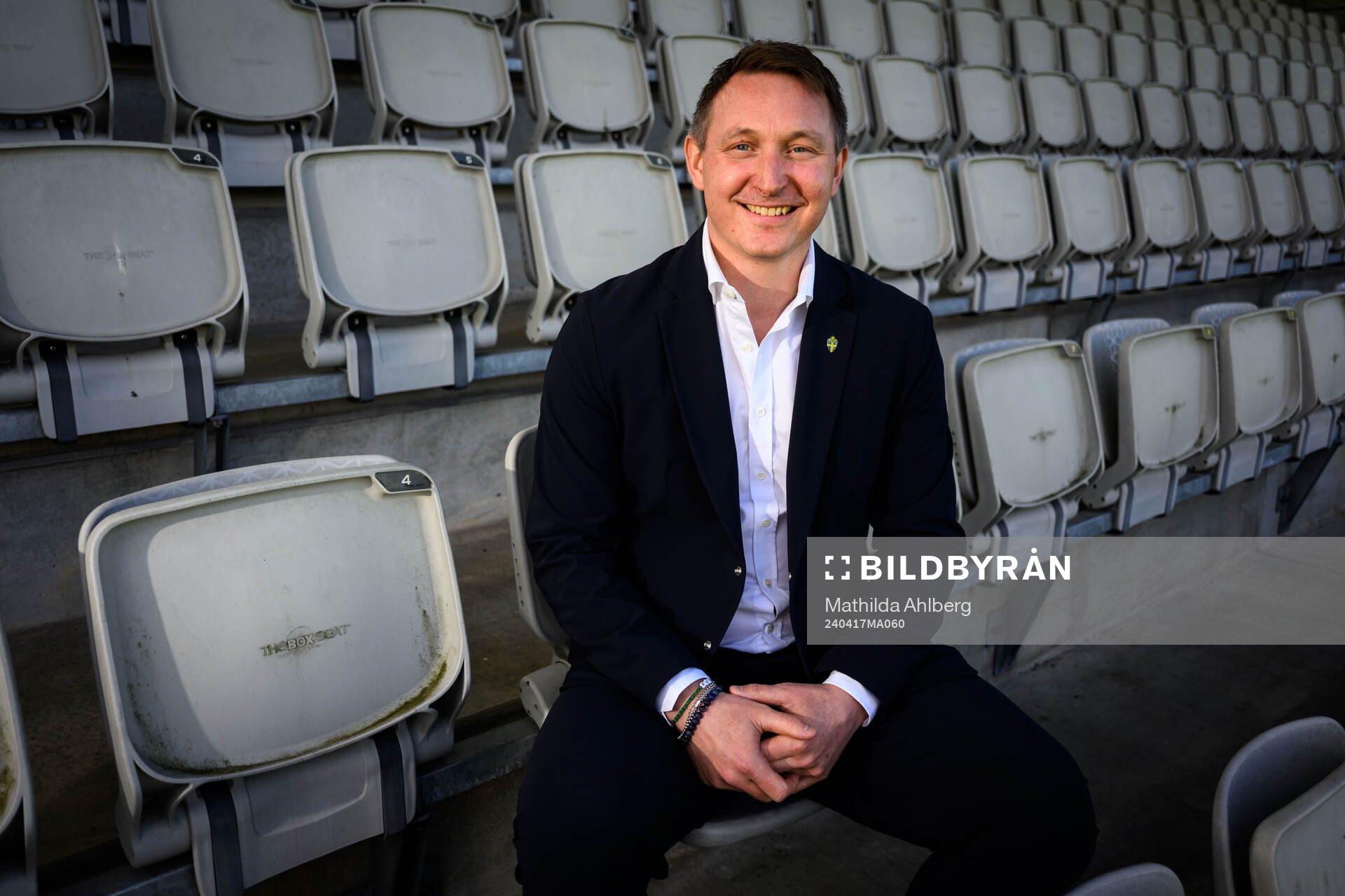 Kim Källström, Head of Football at the Swedish Football Association poses for a portrait after a press conference ahead of the UEFA Under-17 on April 17, 2024 in Malmö.