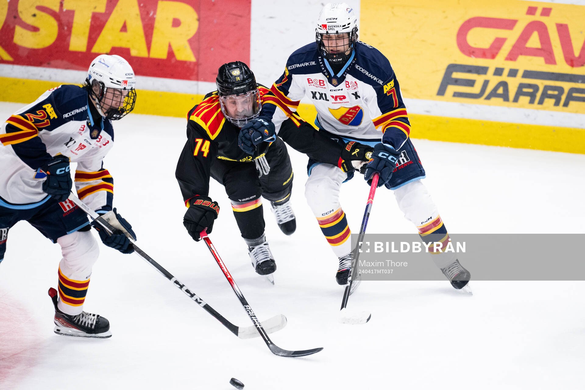 Djurgårdens Linus Eriksson och Victor Eklund mot Brynäs