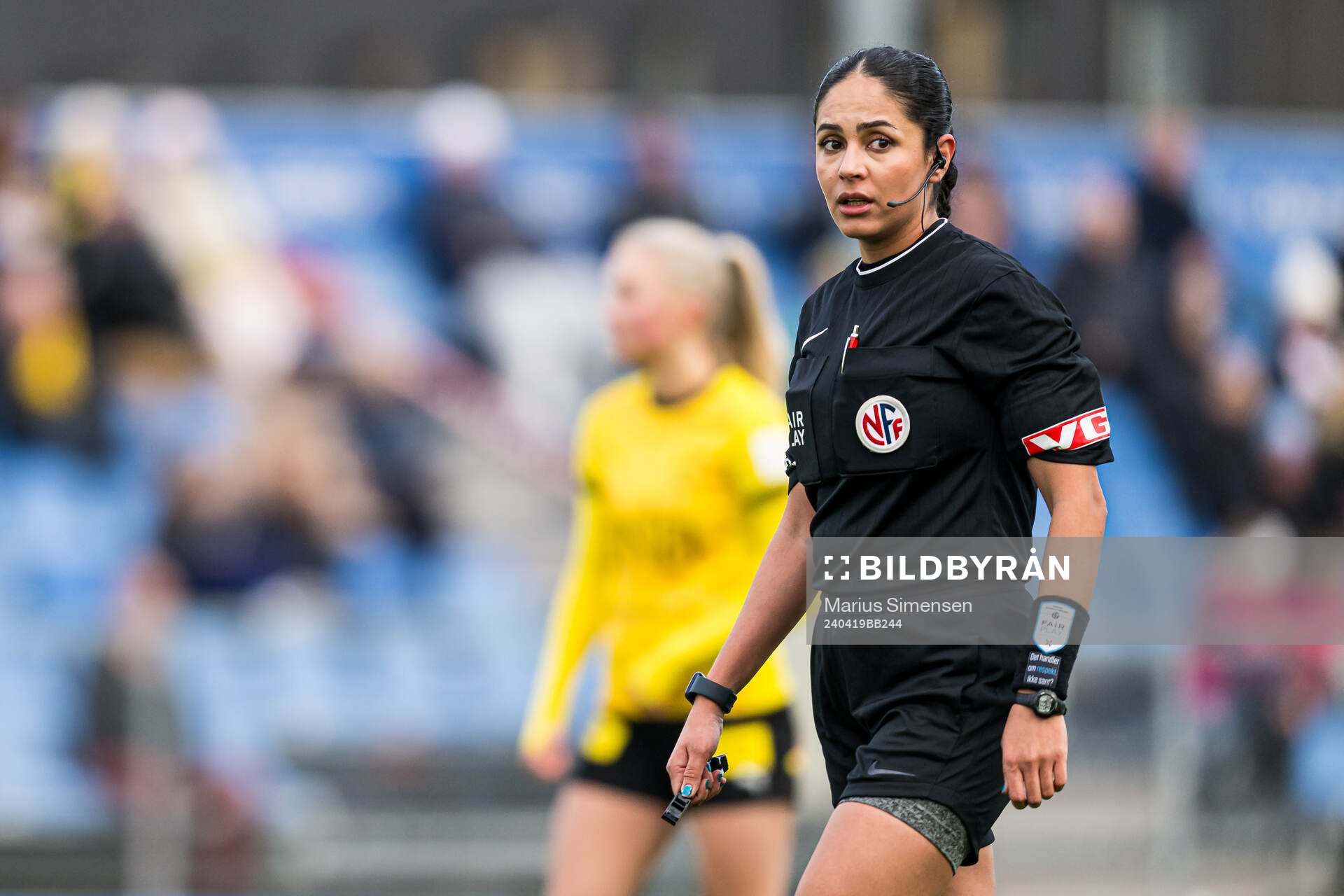 Maliha Ahmady, referee, during the Toppserien football match between Lyn and LSK Kvinner on April 19, 2024 in Oslo.