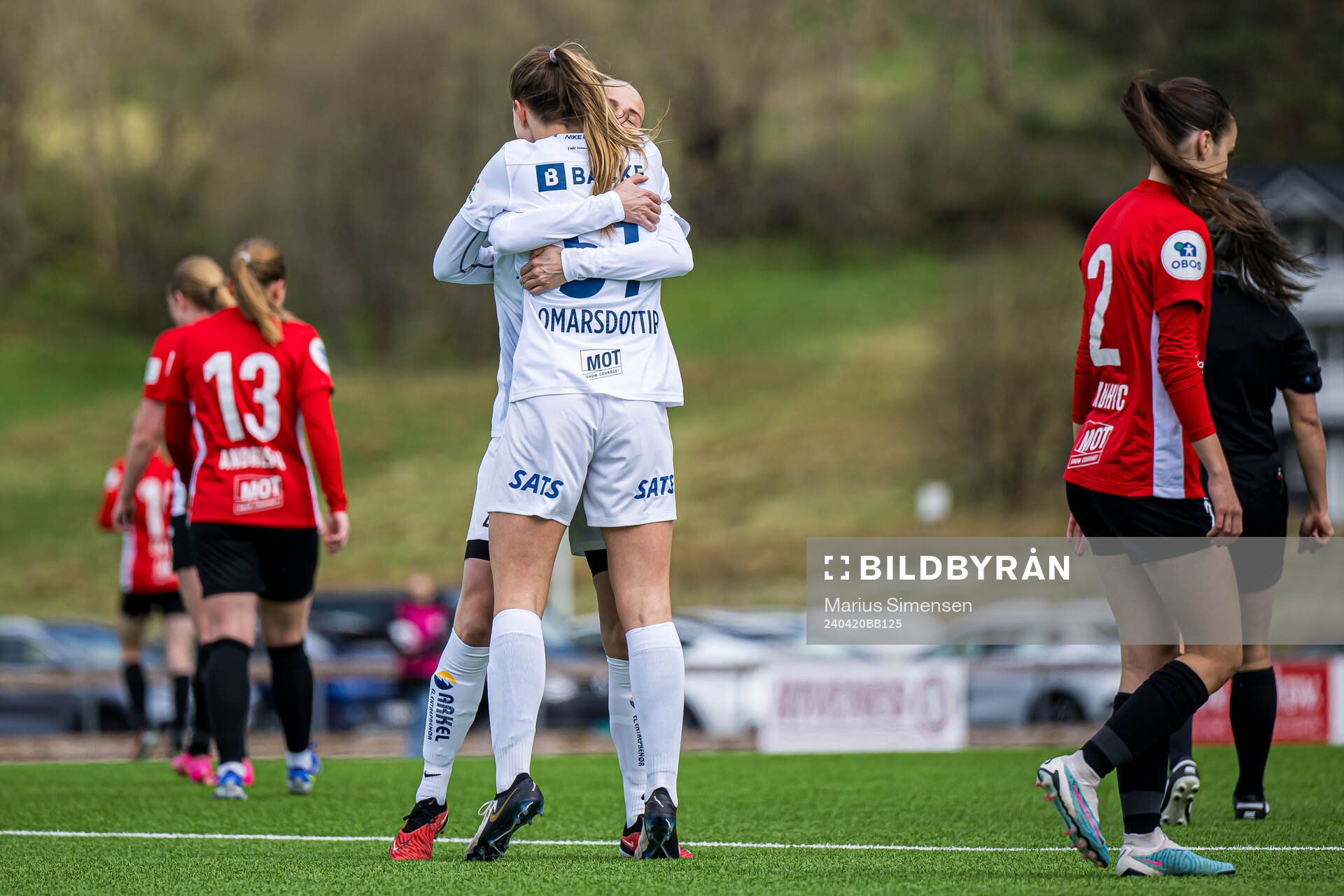 Mathilde Kruse Madsen of Stabæk celebrates after scoring the 0-1 goal during the Toppserien football match between Arna-Bjørnar and Stabæk on April 20, 2024 in Bergen.