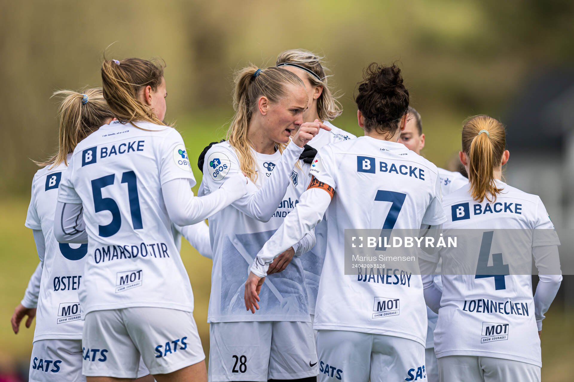 Mathilde Kruse Madsen of Stabæk celebrates after scoring the 0-1 goal during the Toppserien football match between Arna-Bjørnar and Stabæk on April 20, 2024 in Bergen.