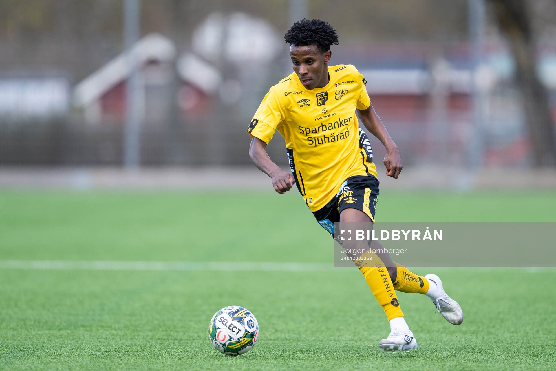 Elfsborgs Isak Edman under fotbollsmatchen i P19 Superettan Södra mellan Elfsborg och Eskilsminne den 20 april 2024 i Borås.