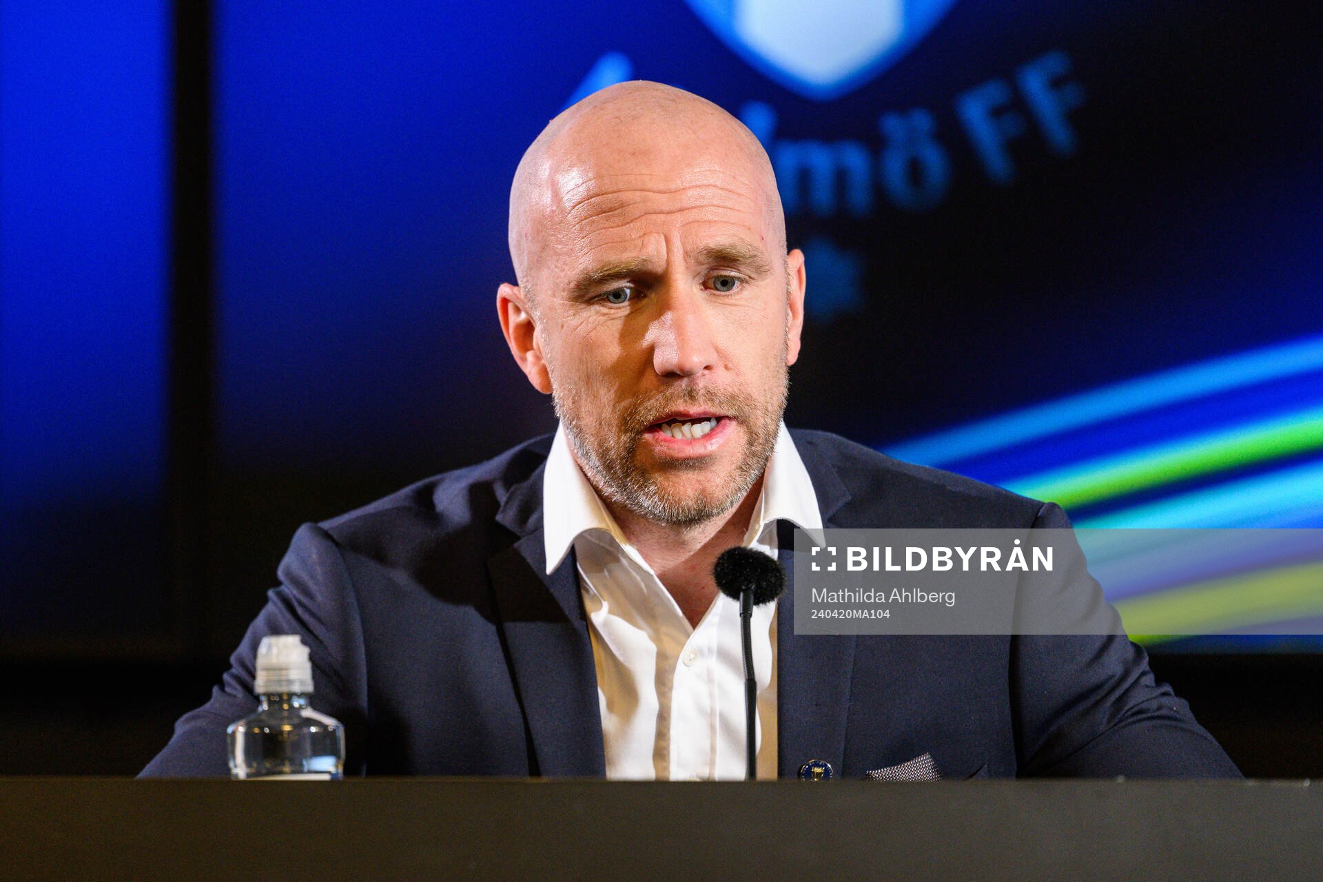 Malmö FFs tränare Henrik Rydström på presskonferensen efter fotbollsmatchen i Allsvenskan mellan Malmö FF och Västerås den 20 april 2024 i Malmö.