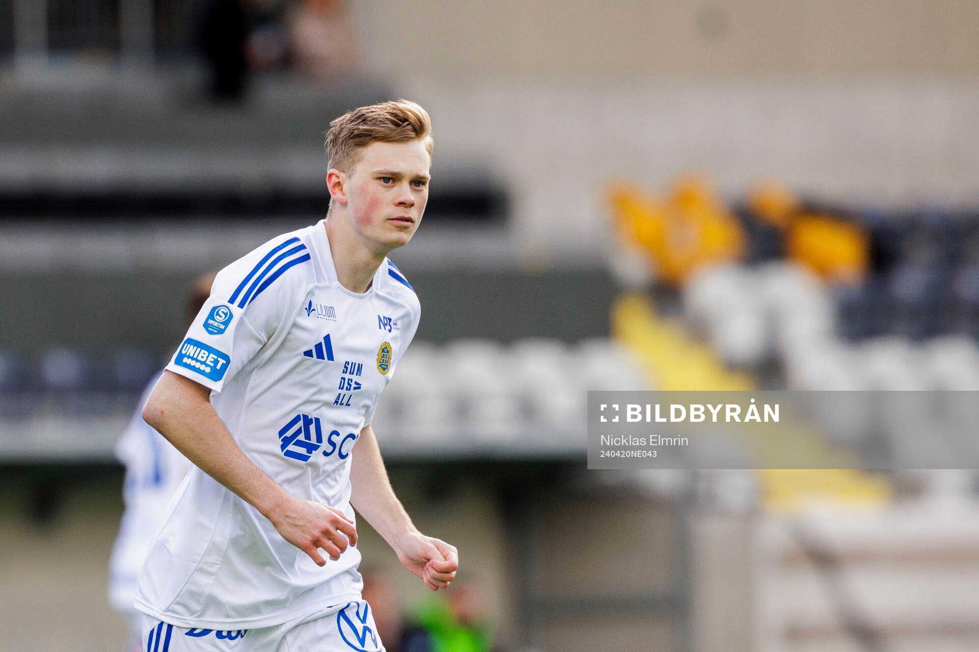 GIF Sundsvalls Gustav Nordh under fotbollsmatchen i Superettan mellan Utsikten och GIF Sundsvall den 20 april 2024 i Göteborg. 