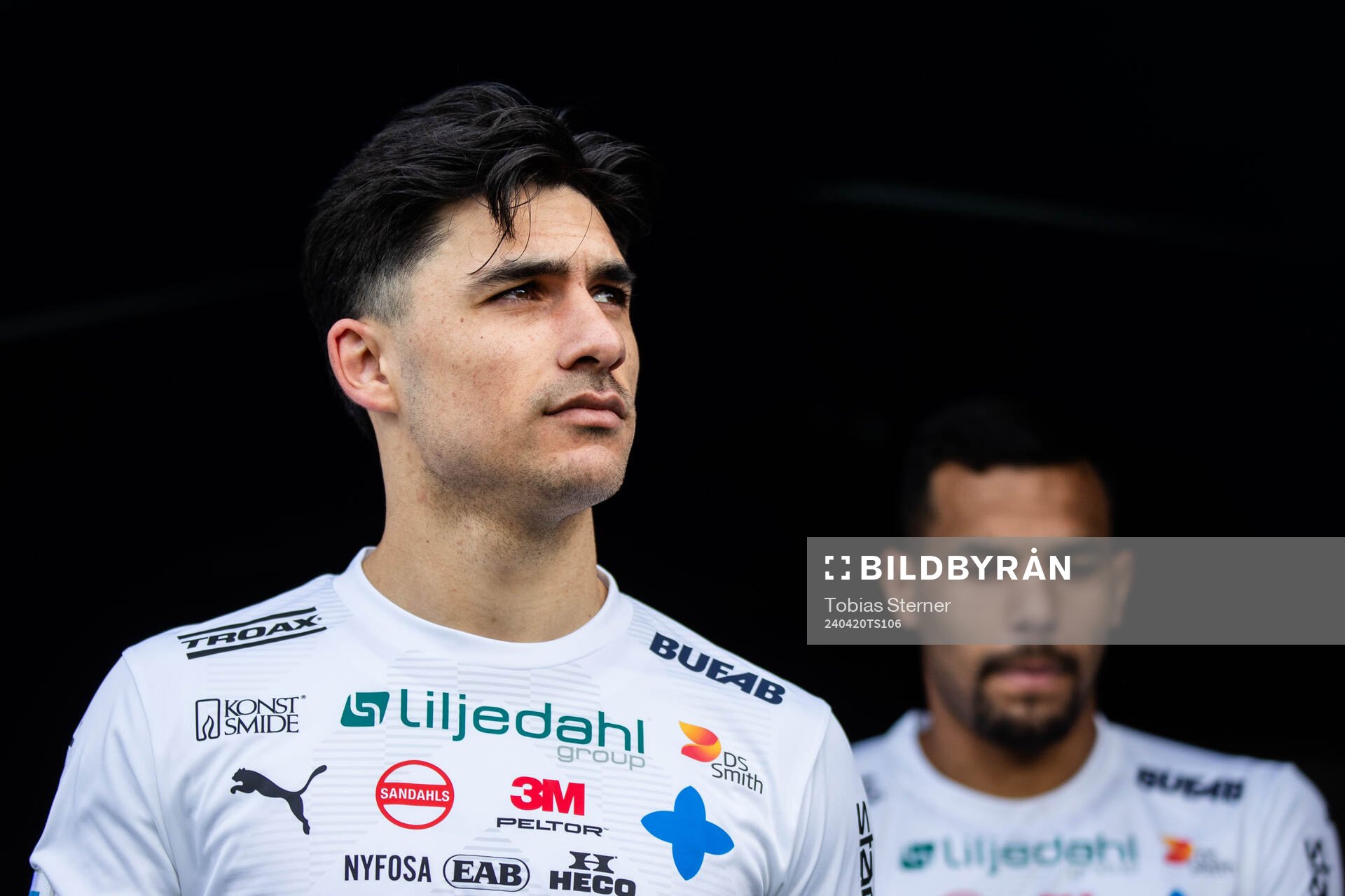 Värnamos Mohammad Alsalkhadi under fotbollsmatchen i Allsvenskan mellan Sirius och Värnamo den 20 april 2024 i Uppsala. 