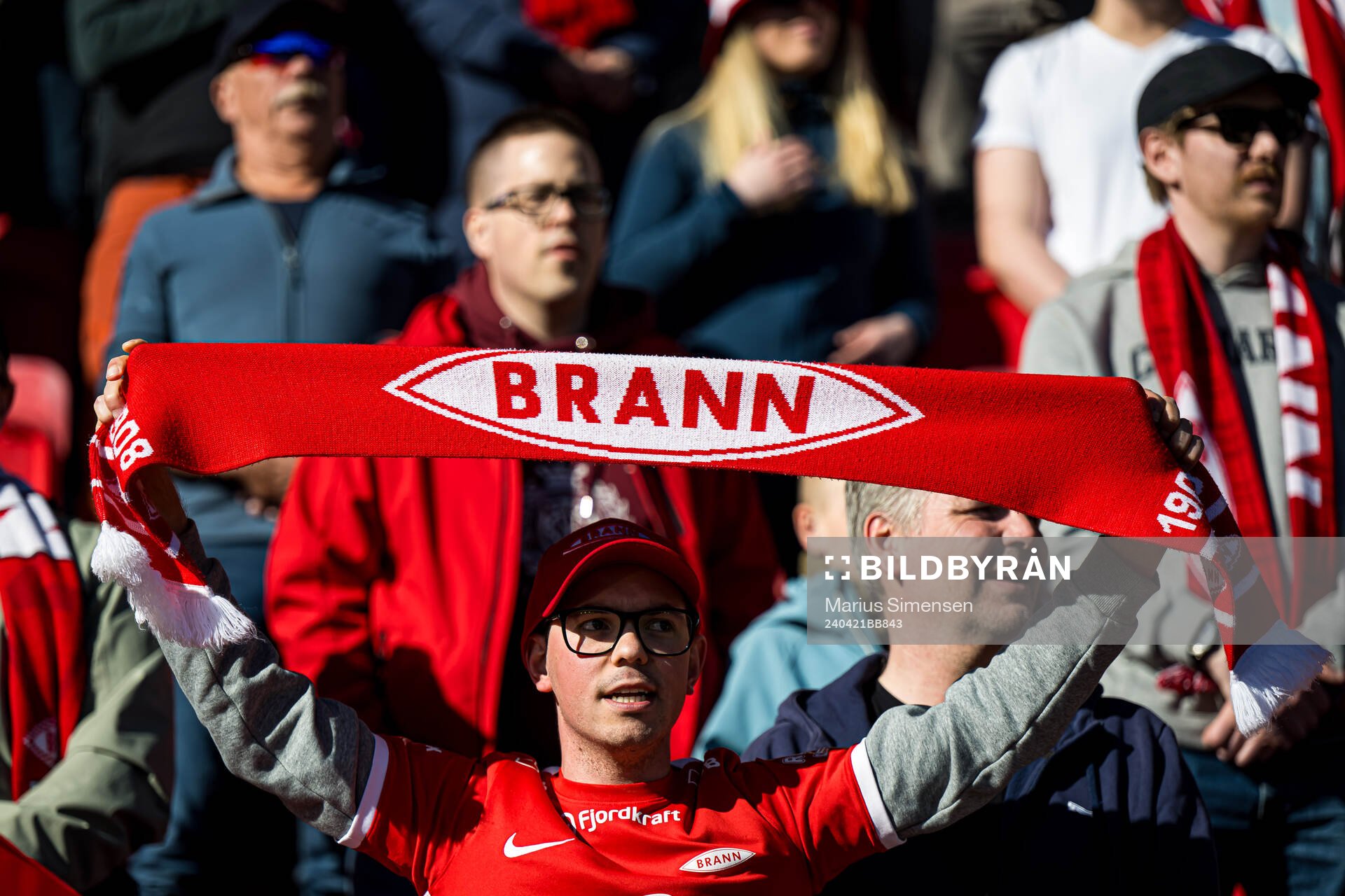 Spectators in the stands ahead of the Eliteserien match between Brann and Odd on April 21, 2024 in Bergen. 