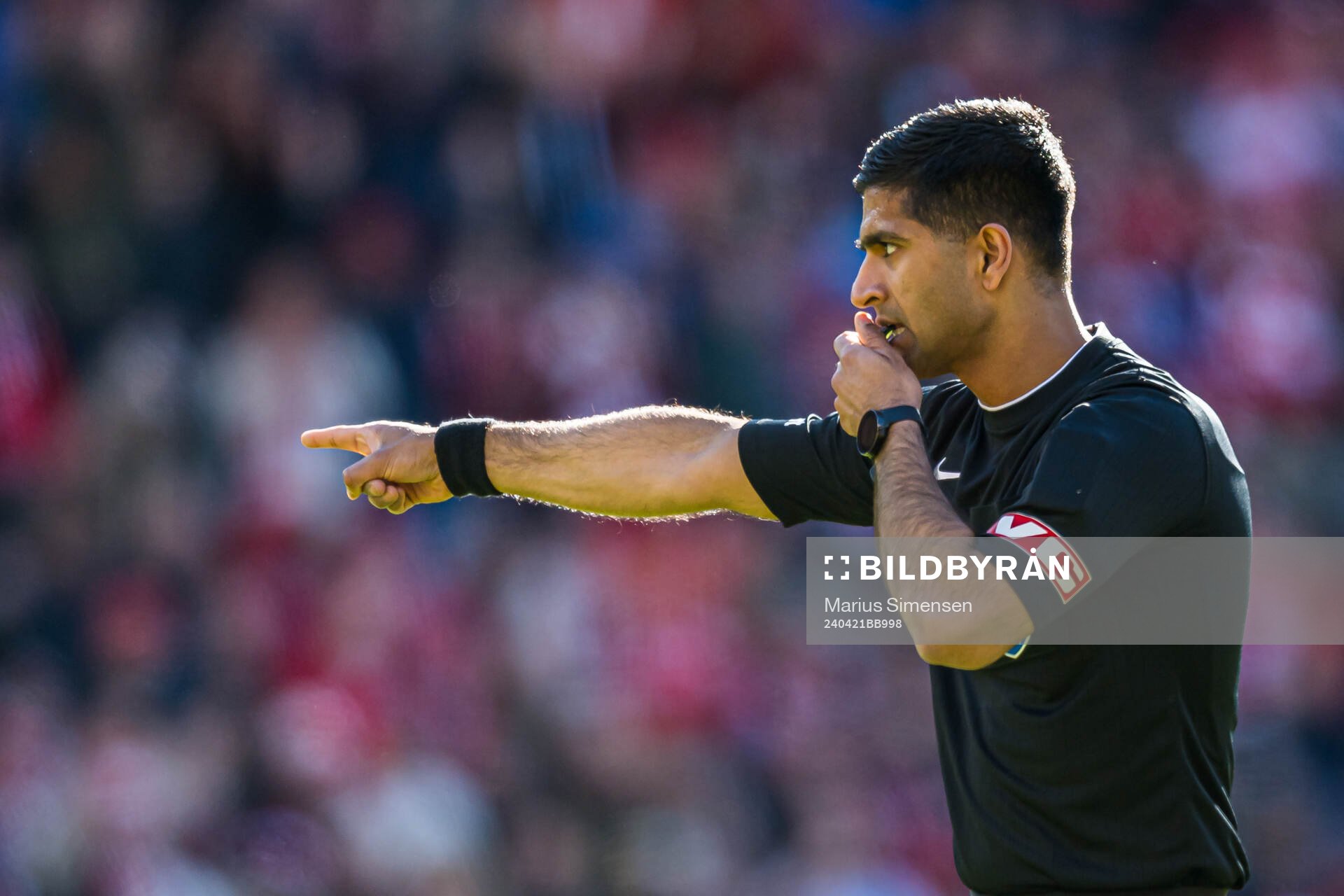 Mohammad Usman Aslam, referee, during the Eliteserien match between Brann and Odd on April 21, 2024 in Bergen. 