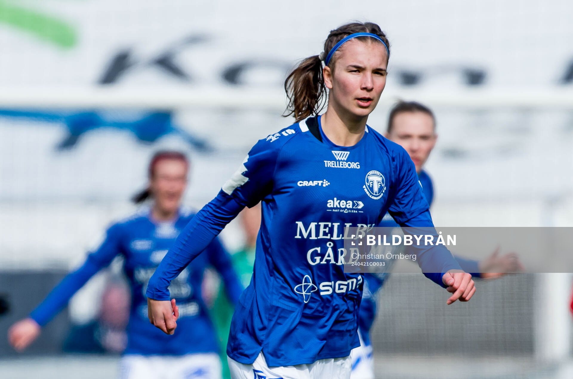 Trelleborgs Thelma Persson Welin under fotbollsmatchen i Damallsvenskan mellan Trelleborg och Piteå den 21 april 2024 i Trelleborg.