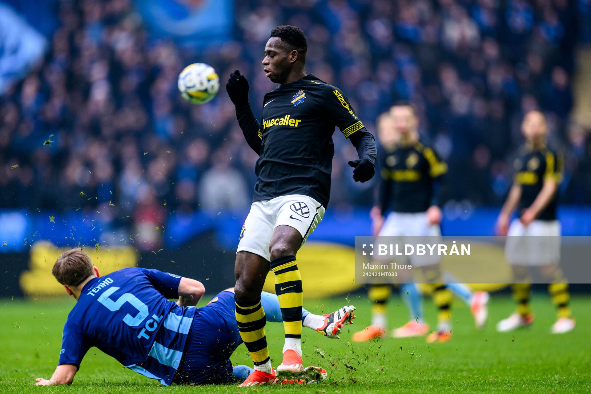 AIKs Ismaila Coulibaly under fotbollsmatchen i Allsvenskan mellan AIK och Djurgården den 21 april 2024 i Stockholm. 
