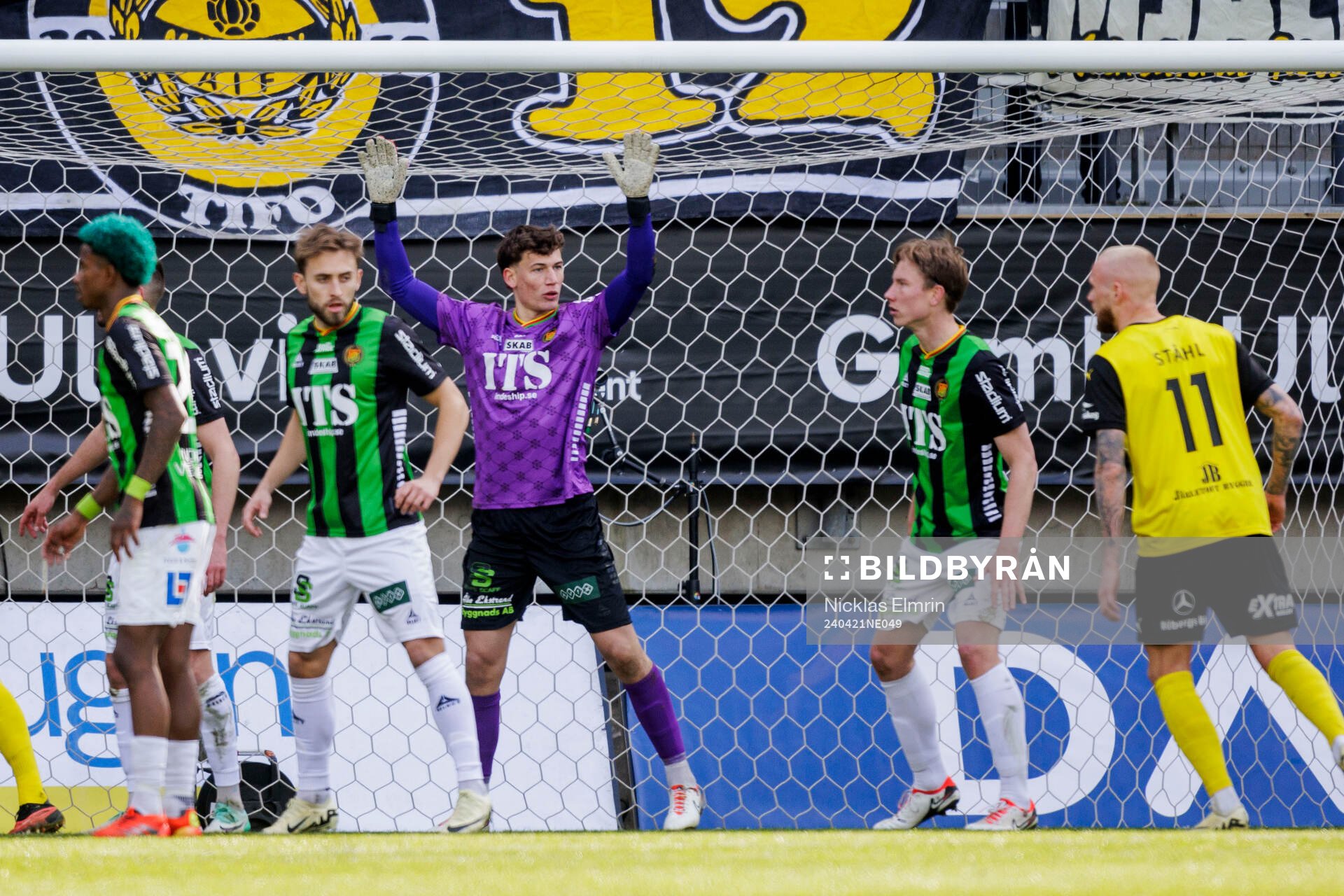 GAISs målvakt Kees Sims under fotbollsmatchen i Allsvenskan mellan GAIS och Mjällby den 21 april 2024 i Göteborg. 