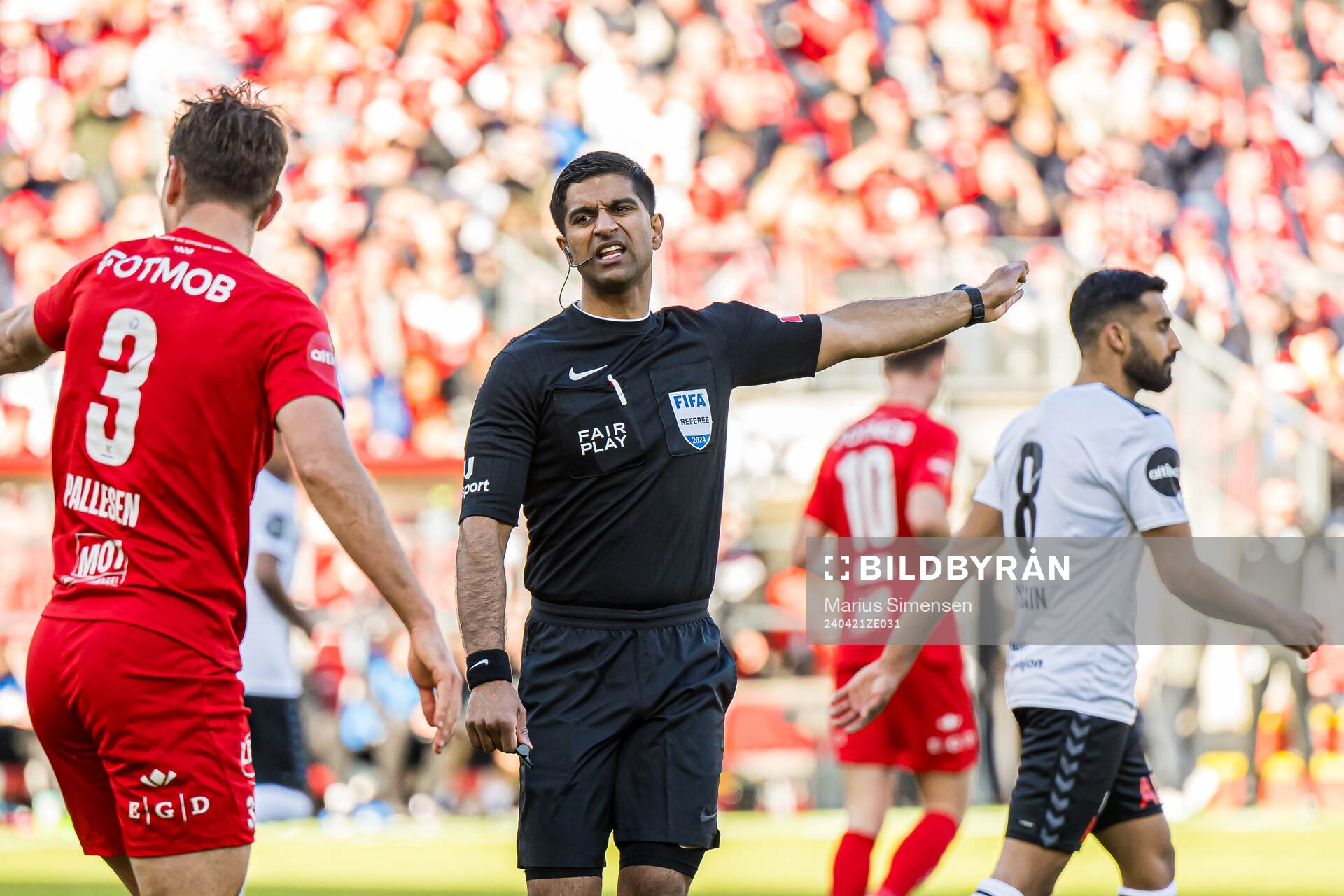 Mohammad Usman Aslam, referee, during the Eliteserien match between Brann and Odd on April 21, 2024 in Bergen. 